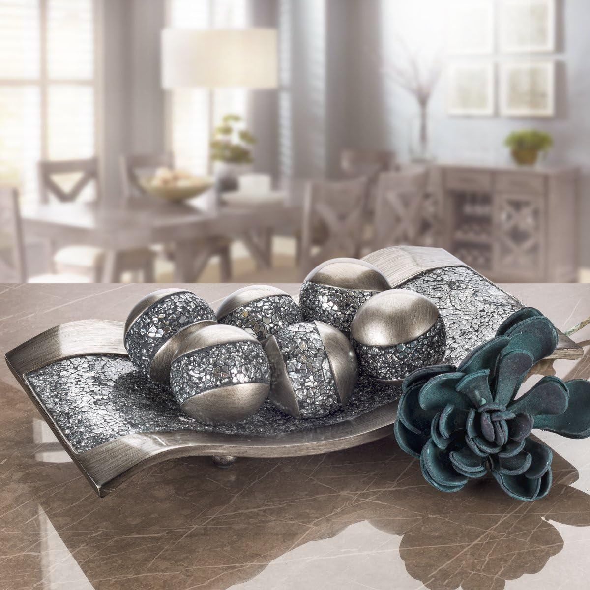 Schonwerk Silver Decorative Orbs - Set of 3 Elegant Accents for Centerpieces and Table Décor, Ideal for Dining and Living Spaces, Thoughtful Gift Option