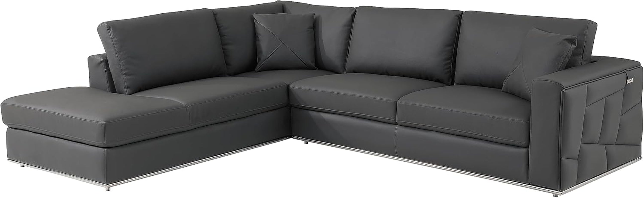 Luxurious Surton Dark Gray Top Grain Italian Leather L-Shaped Sectional Sofa for Modern Living Room & Home Office - 117" Width, Left Arm Facing
