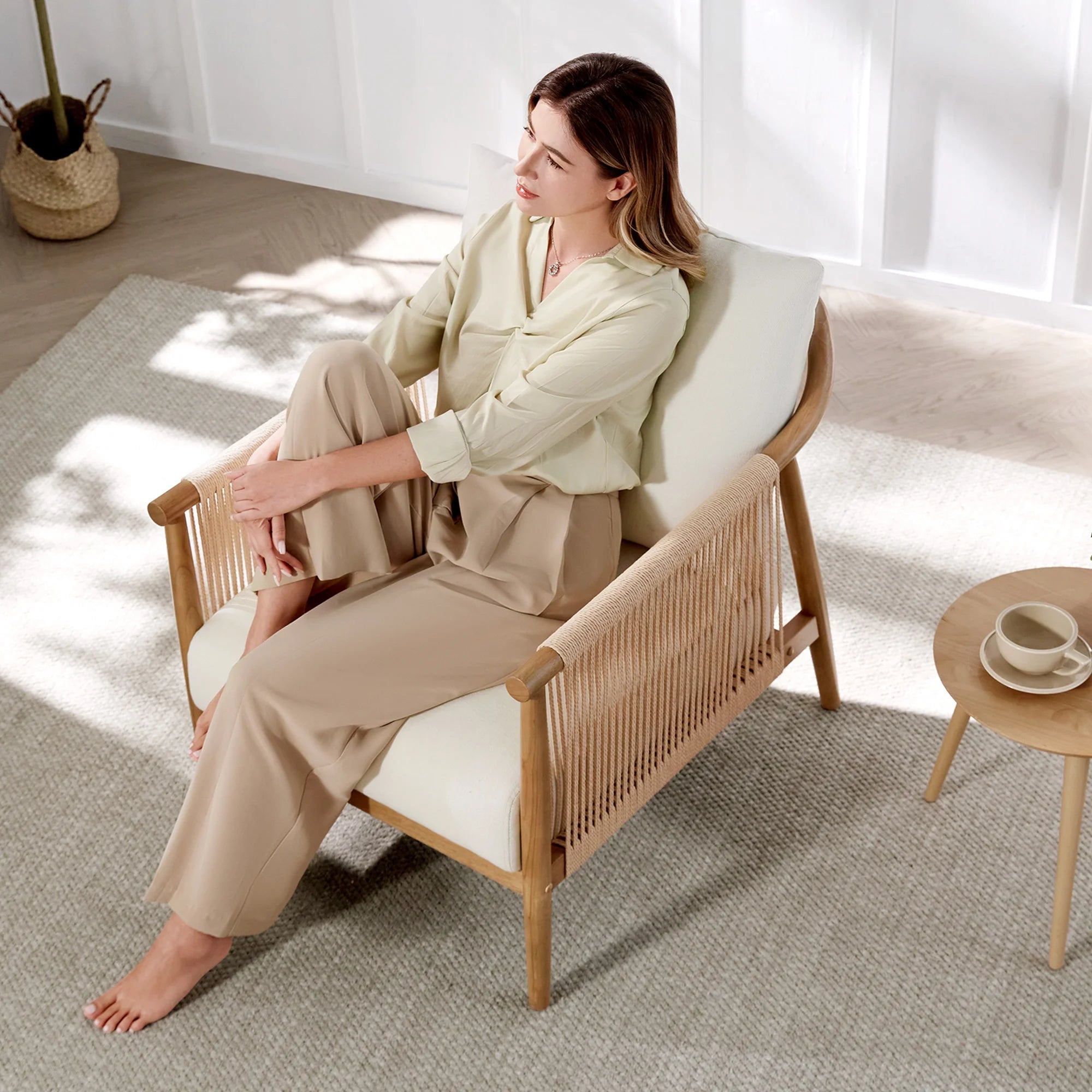 Stylish Cream Braid Armchair for a Chic Living Room Makeover