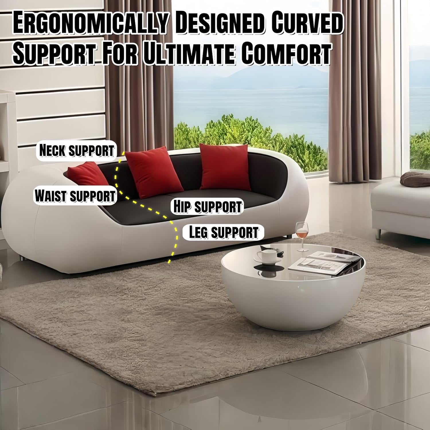 Elegant Modern Luxury Couch Set - Complete Sectional Sofa with Solid Wood Frame, Coffee Table, and 3 Chairs for Home, Office, and Lounge (82")
