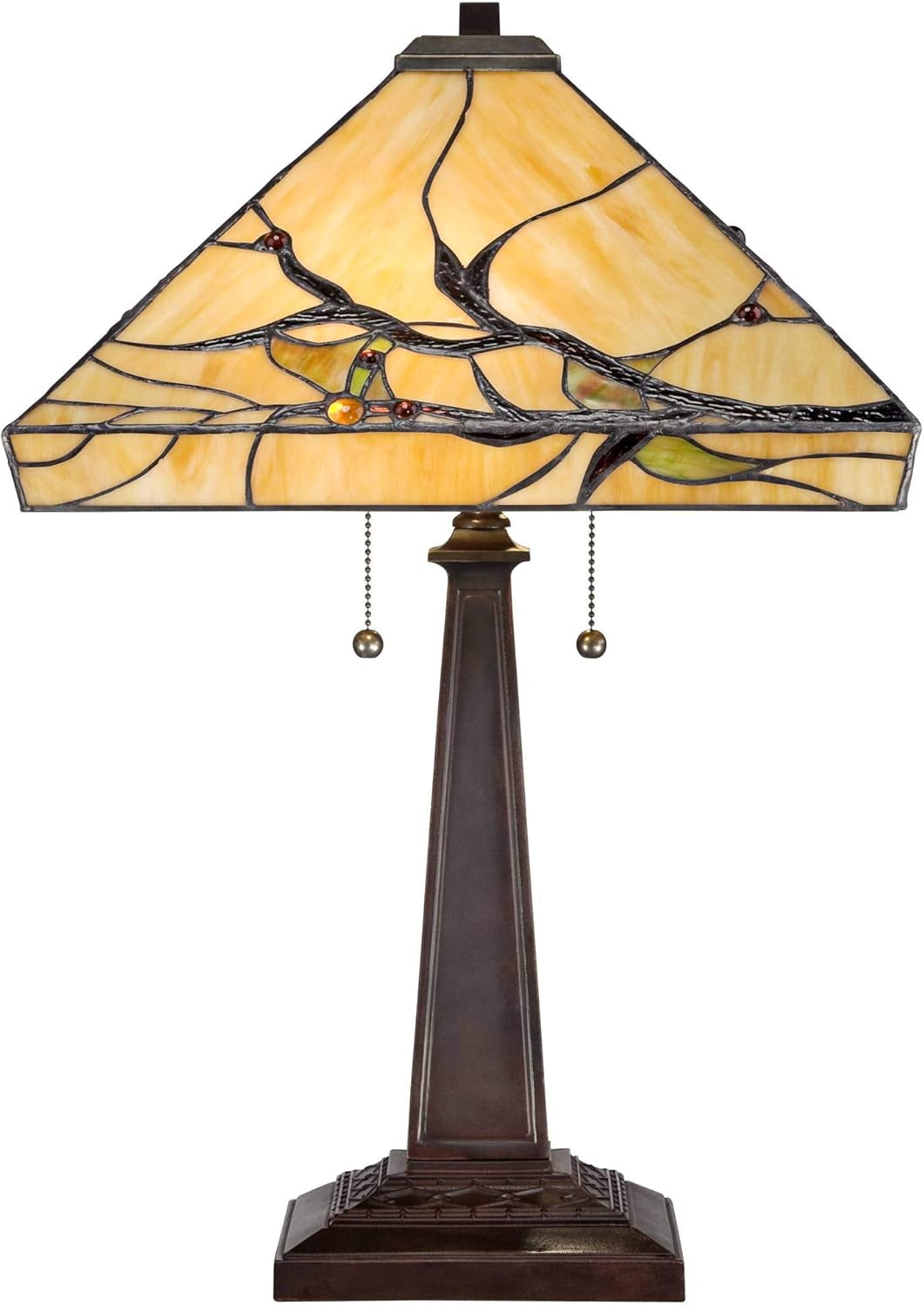 Budding Branch Tiffany Style Table Lamp - 24" Antique Copper & Bronze Art Glass Shade for Living Room, Bedroom, and Home Office Decor