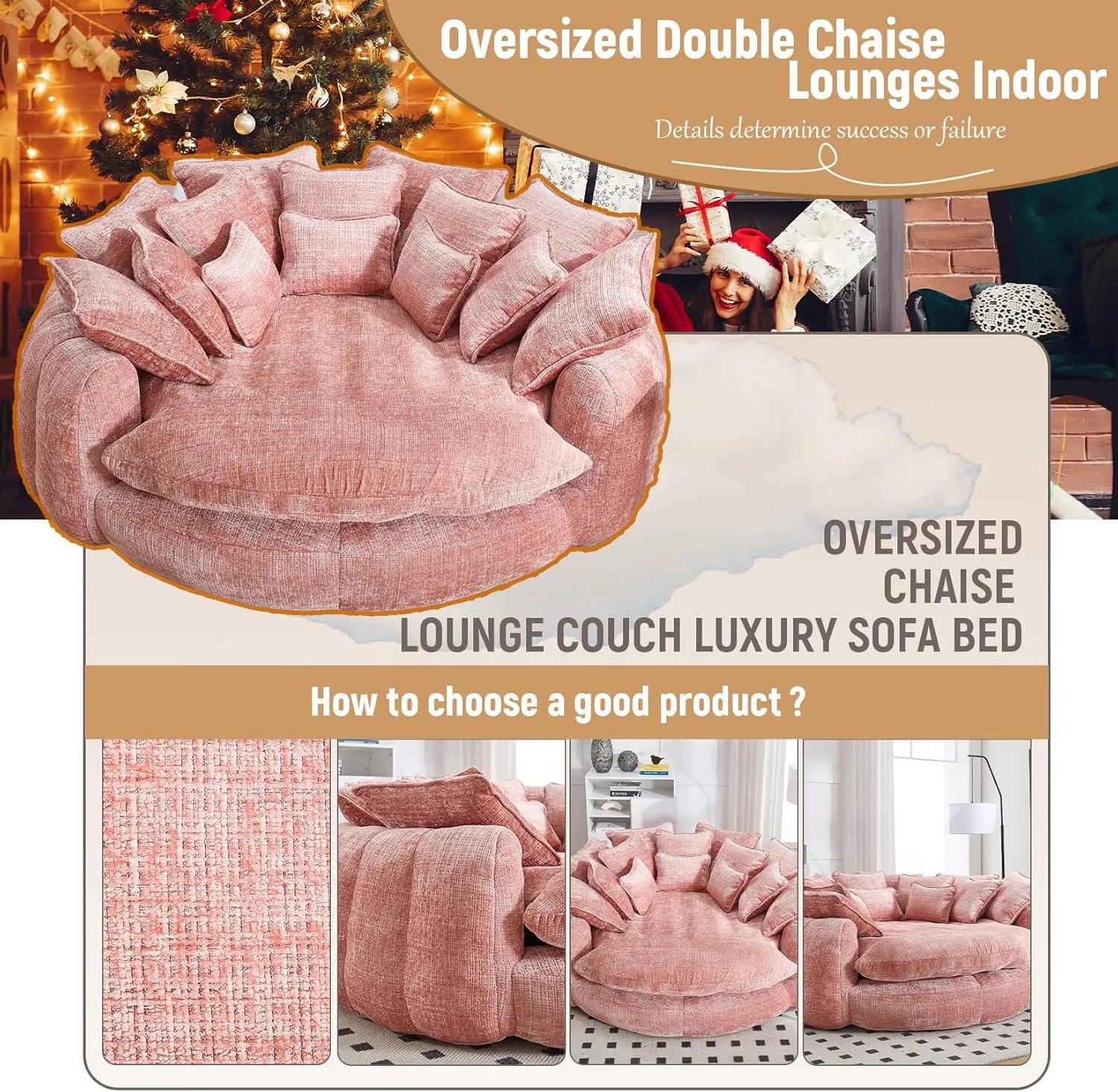 Luxurious 81.1' Oversized Round Chaise Lounge Chair | Extra Wide Indoor Sofa Bed with 14 Plush Pillows – Comfy Cloud Reading Couch & Fluffy Sleeper Sofa