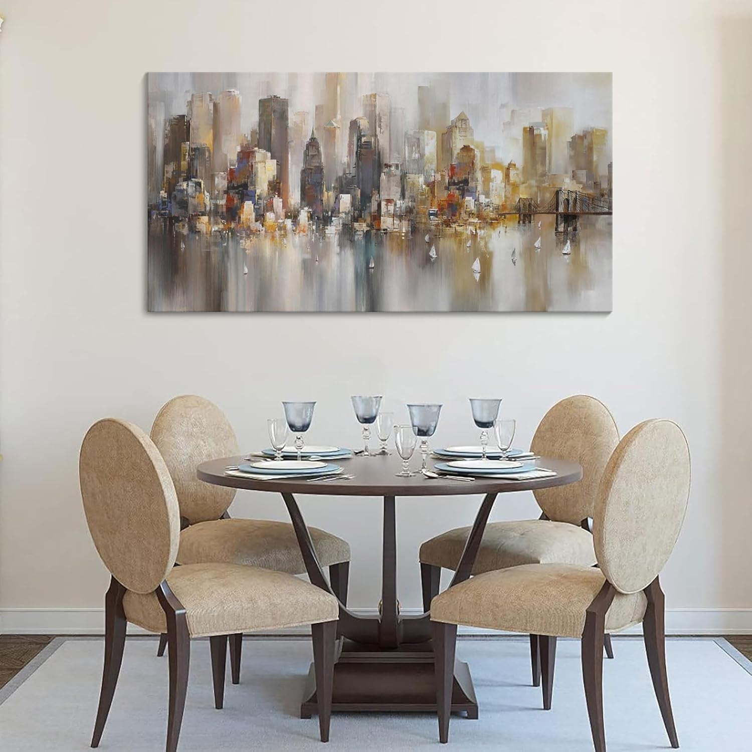 Stunning New York City Wall Art - Modern Abstract Paintings for Living Room, Office & Bedroom - Brooklyn Bridge & Chicago Cityscape Decor 24"x48