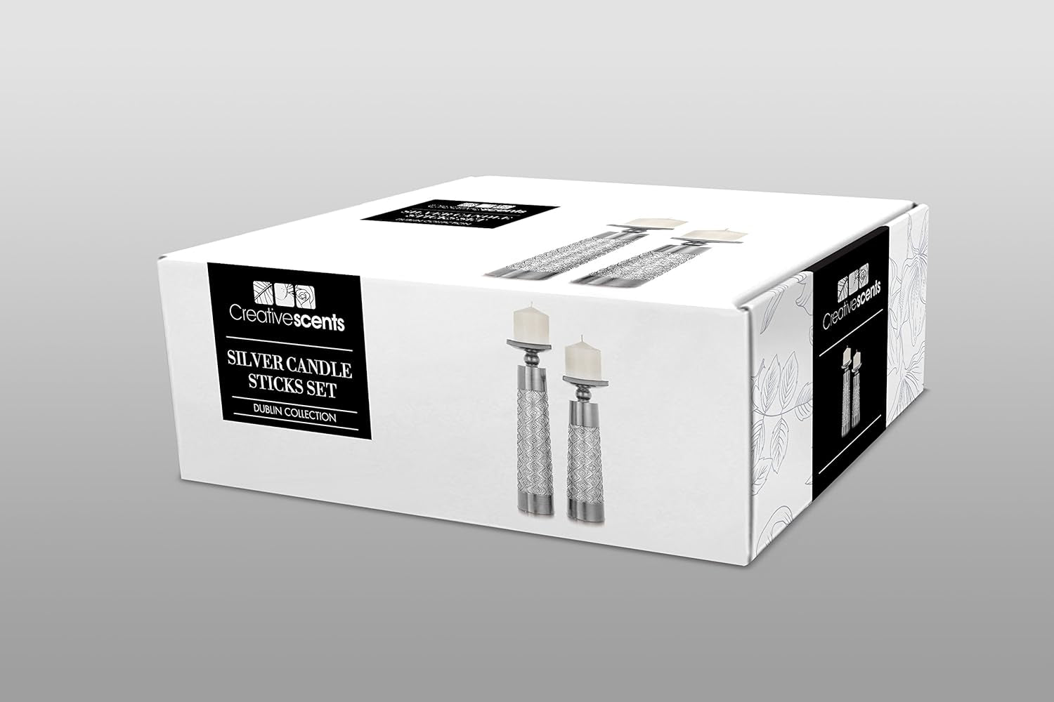 Dublin Silver Decorative Candle Holder Set (2) - Elegant Pillar Candle Stands for Home Decor, Centerpieces for Living Room or Dining Table, Gift Boxed
