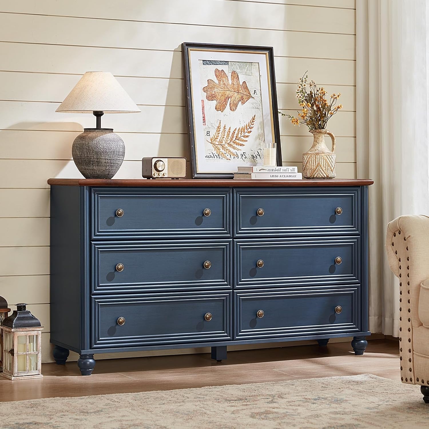 Elegant Farmhouse Dresser and Nightstand Set - 3-Piece Wooden Bedroom Furniture Suite with Roman Column Design, Perfect for Living Room and Hallway