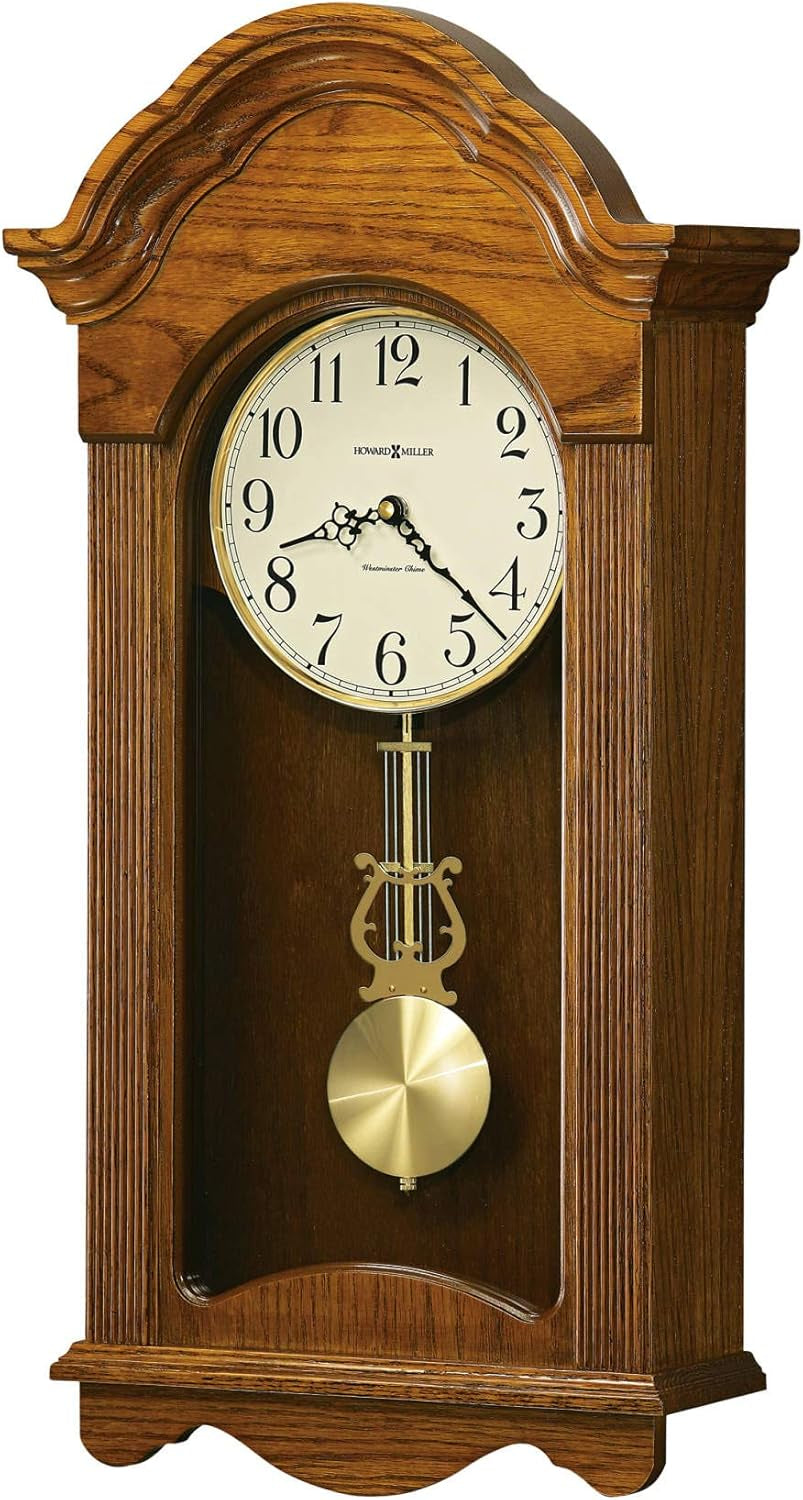 Elegant Cambria Wall Clock II - Vintage Oak Frame with Brushed Brass Pendulum & Quartz Chime
