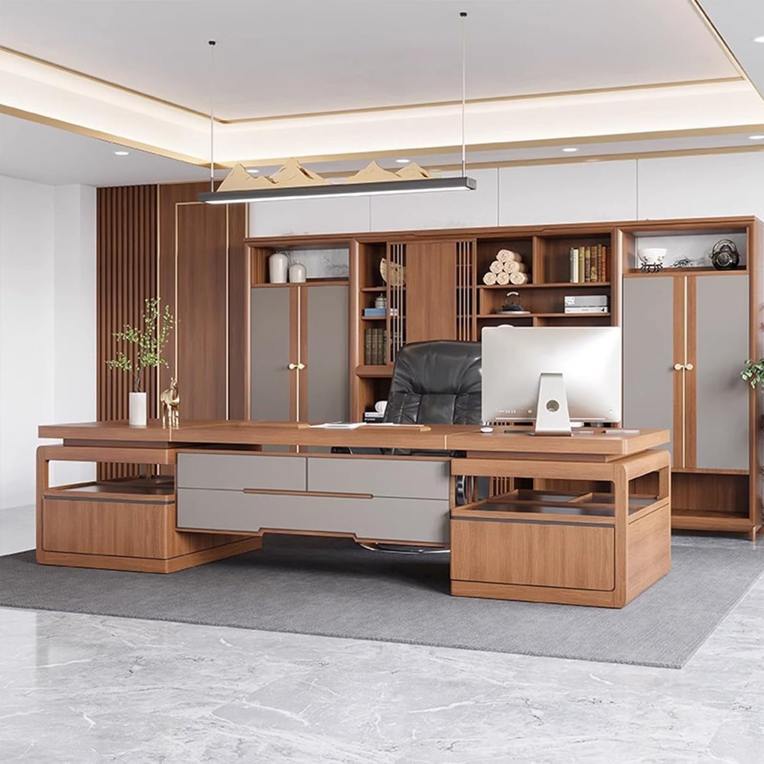 Elevate Your Workspace: Extra Large Modern Executive Desk & Lateral Cabinet for Professionals