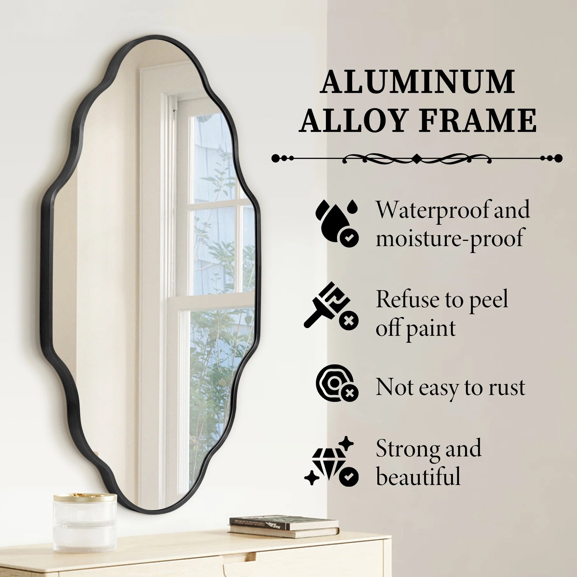 Elegant Black Scalloped Wall Mirror - Stunning Home Decor Accent