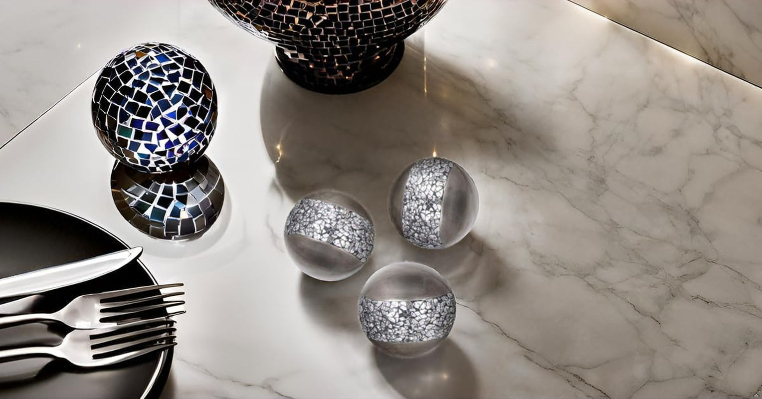Schonwerk Silver Decorative Orbs - Set of 3 Elegant Accents for Centerpieces and Table Décor, Ideal for Dining and Living Spaces, Thoughtful Gift Option