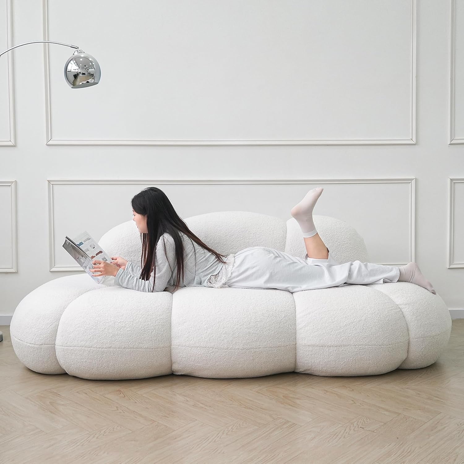 Modern Cloud Shaped Sofa - Comfy Upholstered Couch for Living Room & Bedroom, No Assembly Required, Perfect for Small Spaces (White)