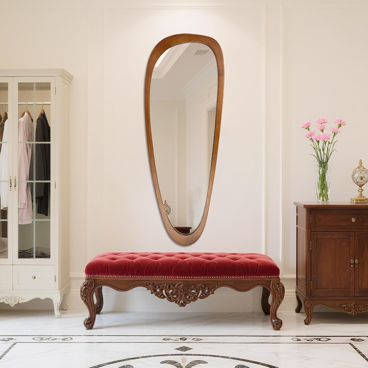 Elegant 60" x 22" Irregular Wooden Full-Length Wall Mirror - Perfect for Living Room, Bedroom, Entryway & Farmhouse Decor