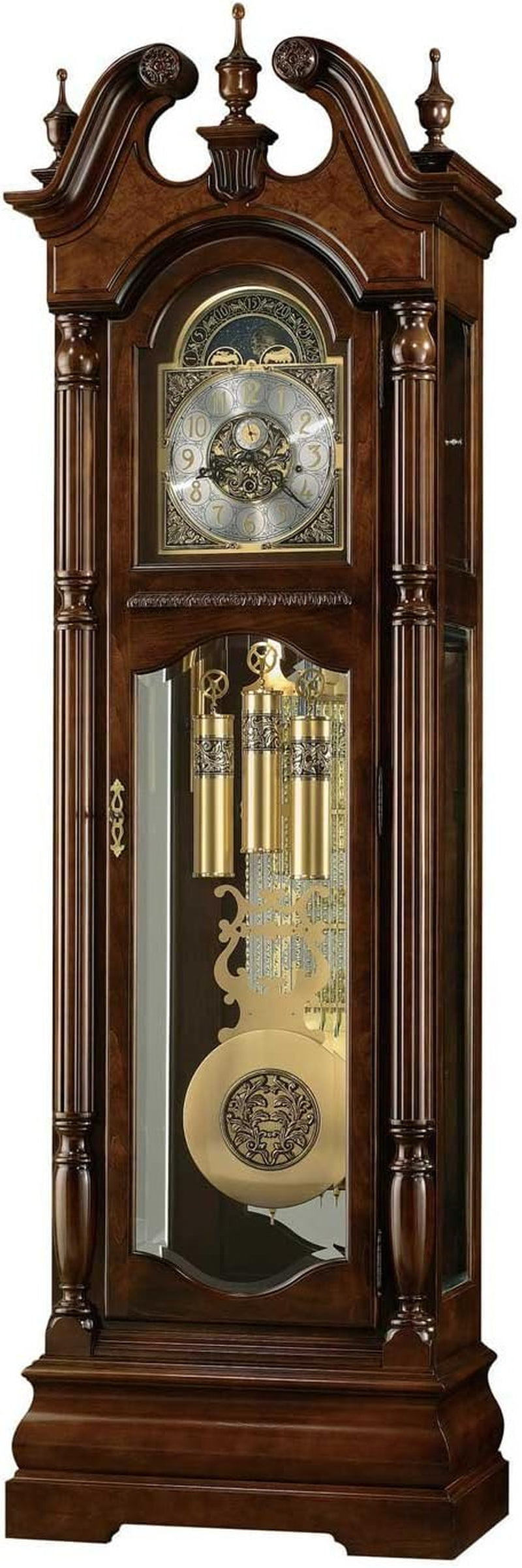 Elegant Edinburg Floor Clock with Wood Finish, Swan Neck Pediment & Golden Pendulum - Perfect for Home and Office Decor