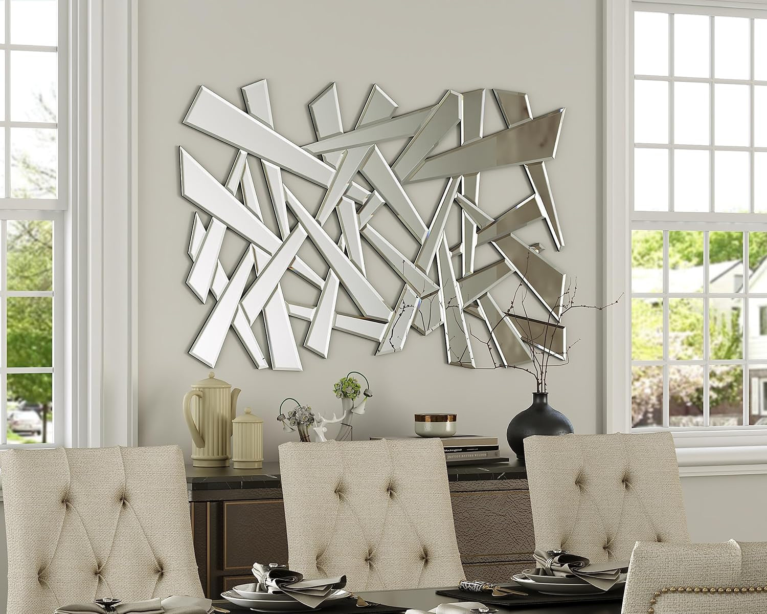 Stunning 48" X 32" Modern Irregular Beveled Wall Mirror - Perfect for Living Room, Entryway, and Hallway Decor