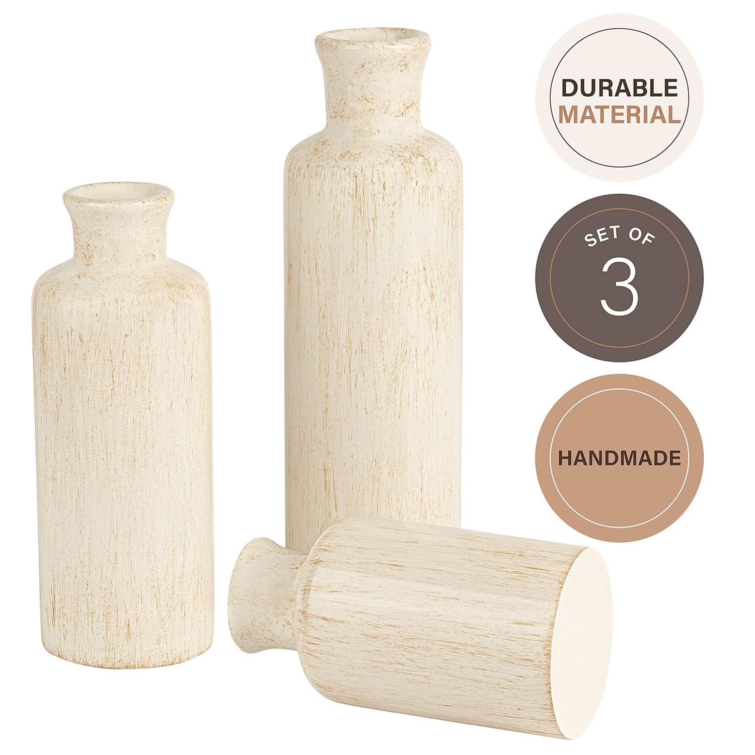 Rustic Luxe Vase Set - Elegant Vases for Pampas Grass and Floral Arrangements, Ideal for Kitchen, Bedroom, Office, Living Room, Bathroom, and Shelf Display