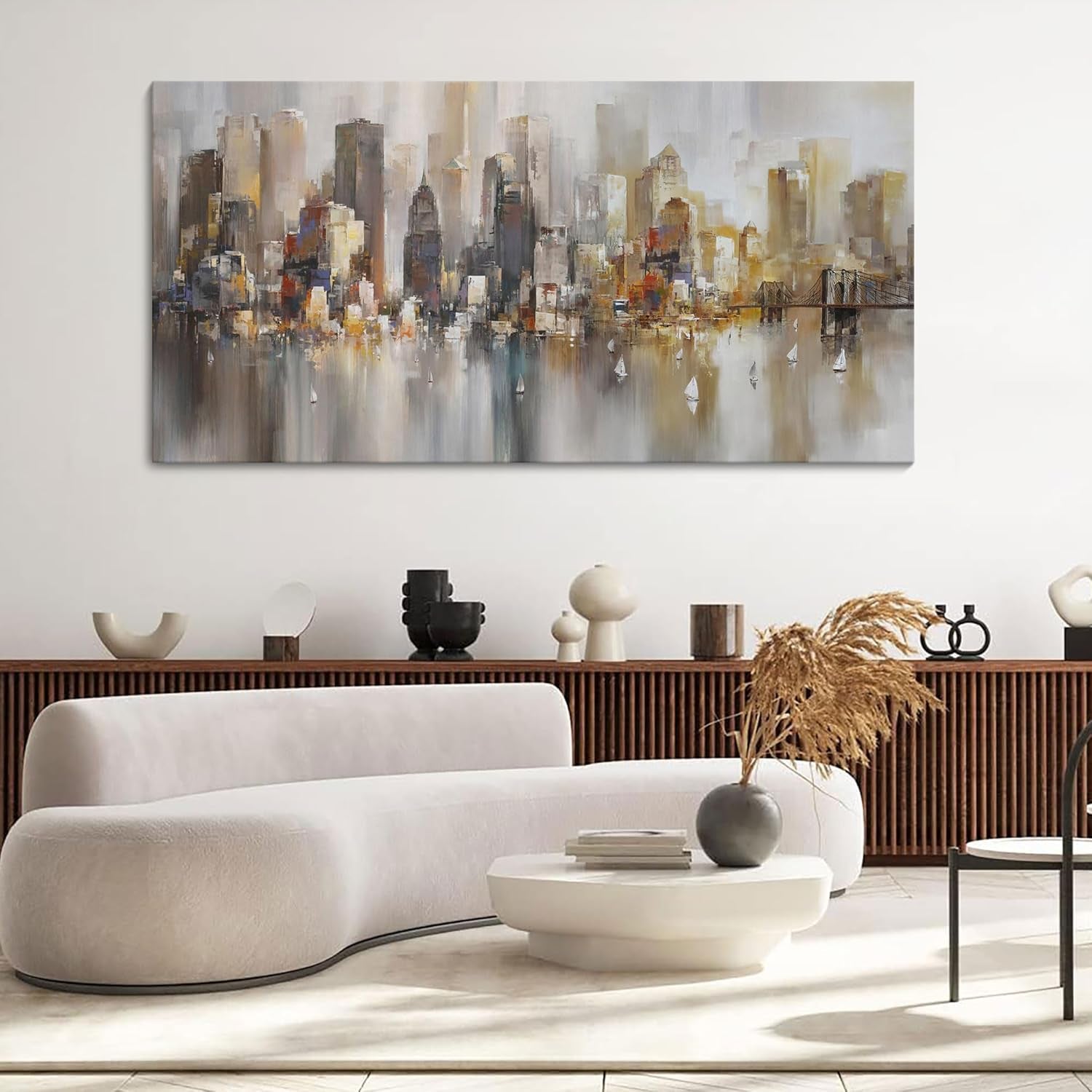 Stunning New York City Wall Art - Modern Abstract Paintings for Living Room, Office & Bedroom - Brooklyn Bridge & Chicago Cityscape Decor 24"x48
