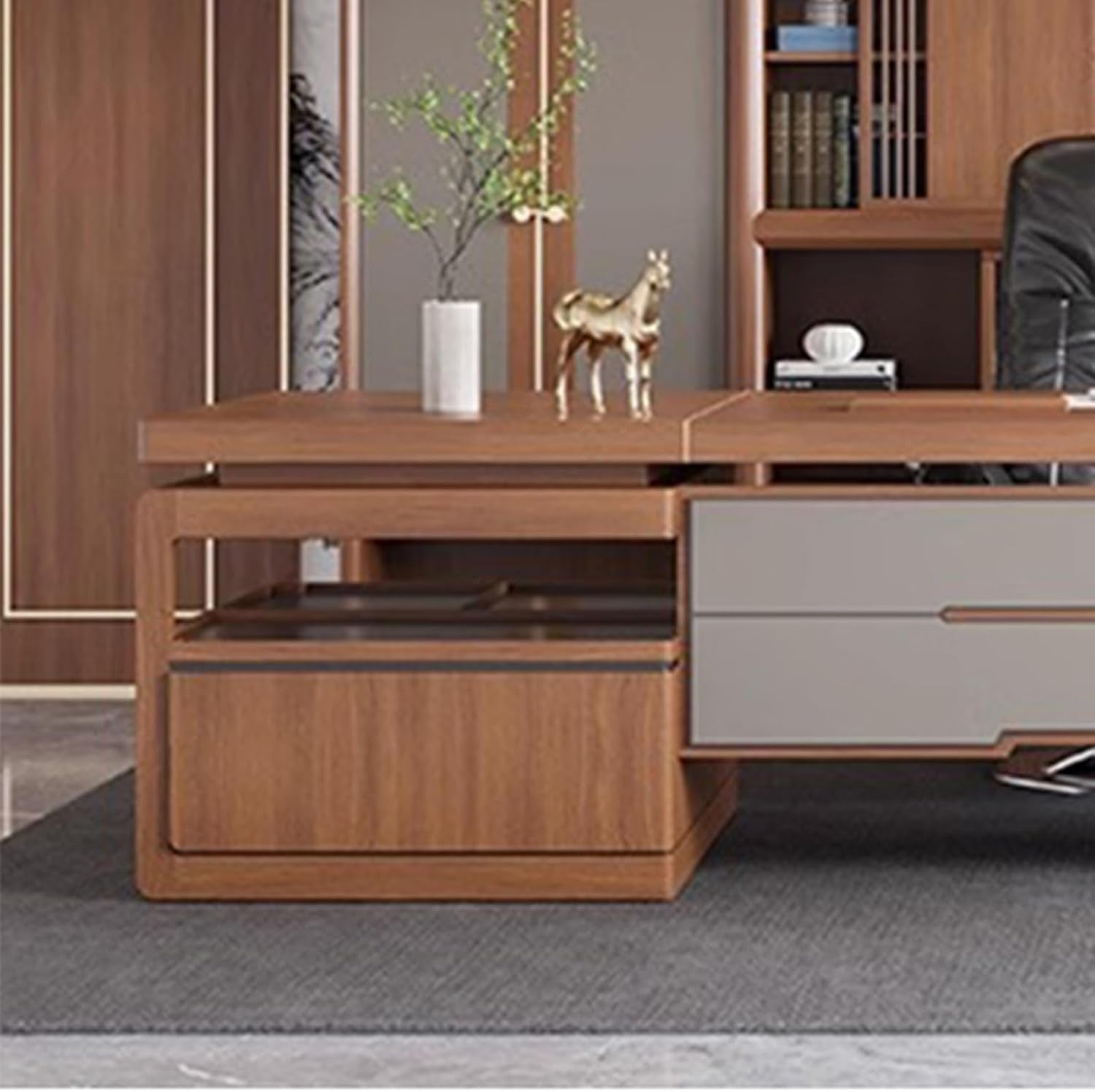 Elevate Your Workspace: Extra Large Modern Executive Desk & Lateral Cabinet for Professionals