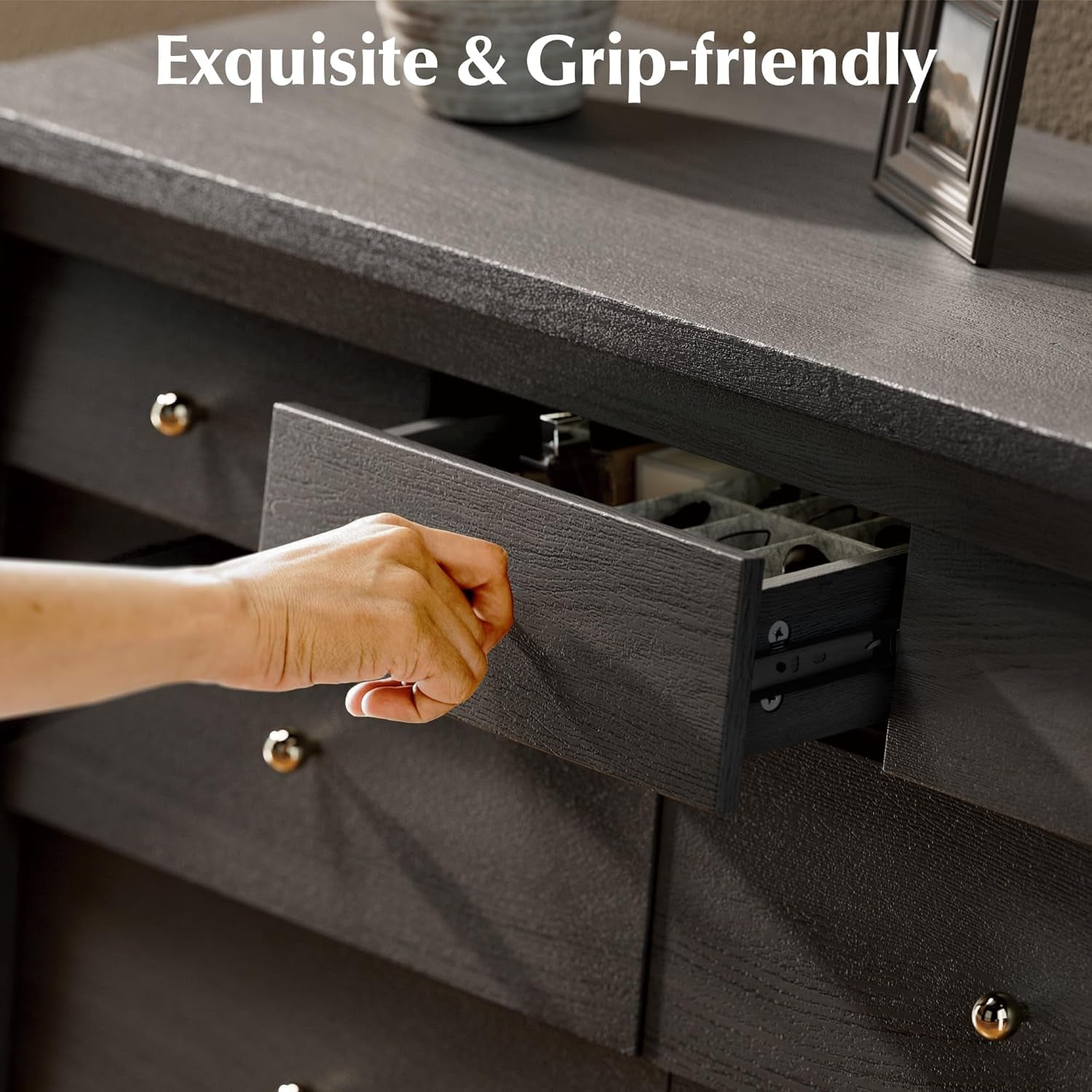 Stylish Black 7-Drawer Farmhouse Dresser - Versatile Storage for Bedroom and Living Room