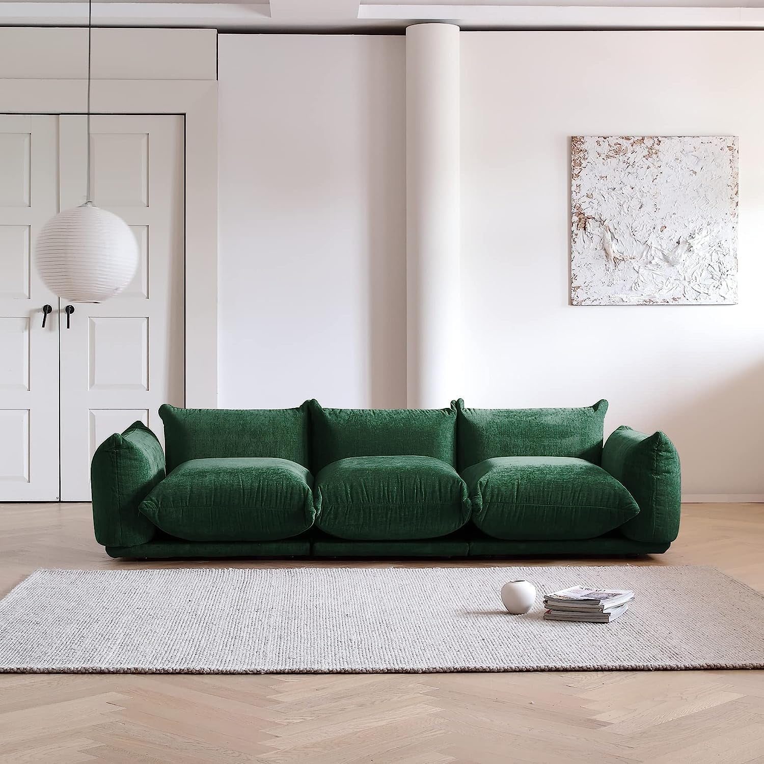 Stylish Mid-Century Modern Green Chenille Sectional Sofa - 3 Seater Plush Comfort for Living Room, Bedroom, or Office
