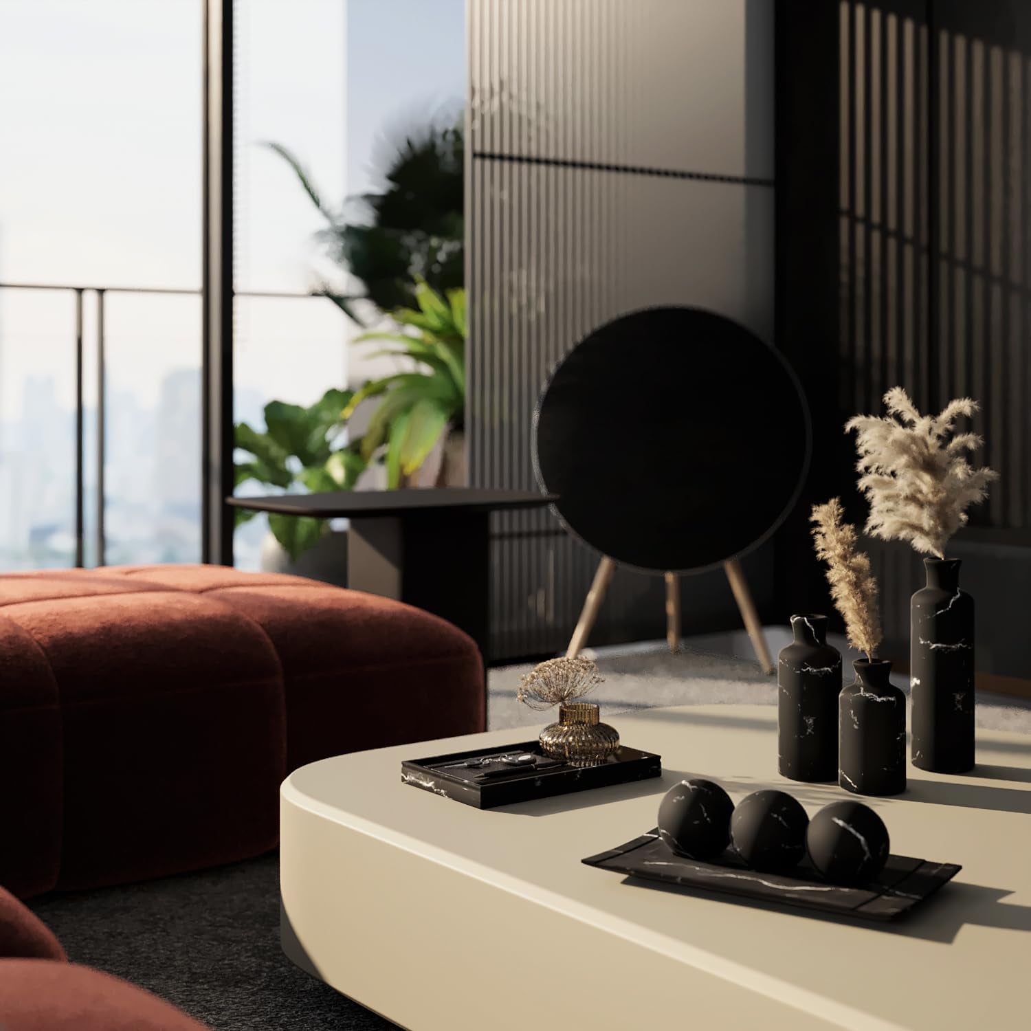 Elegant Black Marble Aesthetic Bowl and Orb Set - Decorative Centerpiece for Living Room, Dining Table, Kitchen Counter, and Foyer