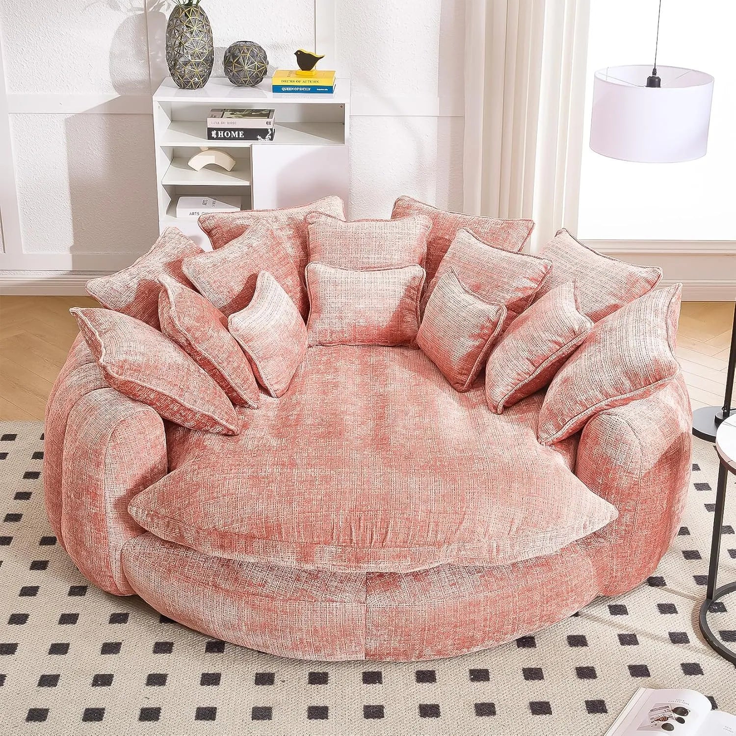 Luxurious 81.1' Oversized Round Chaise Lounge Chair | Extra Wide Indoor Sofa Bed with 14 Plush Pillows – Comfy Cloud Reading Couch & Fluffy Sleeper Sofa