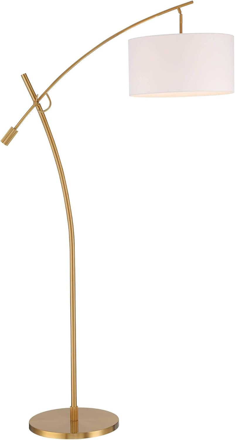Raymond 69" Modern Arc Floor Lamp - Adjustable Boom Arm with Warm Gold Finish and White Linen Shade for Living Room, Bedroom, and Home Office Decor
