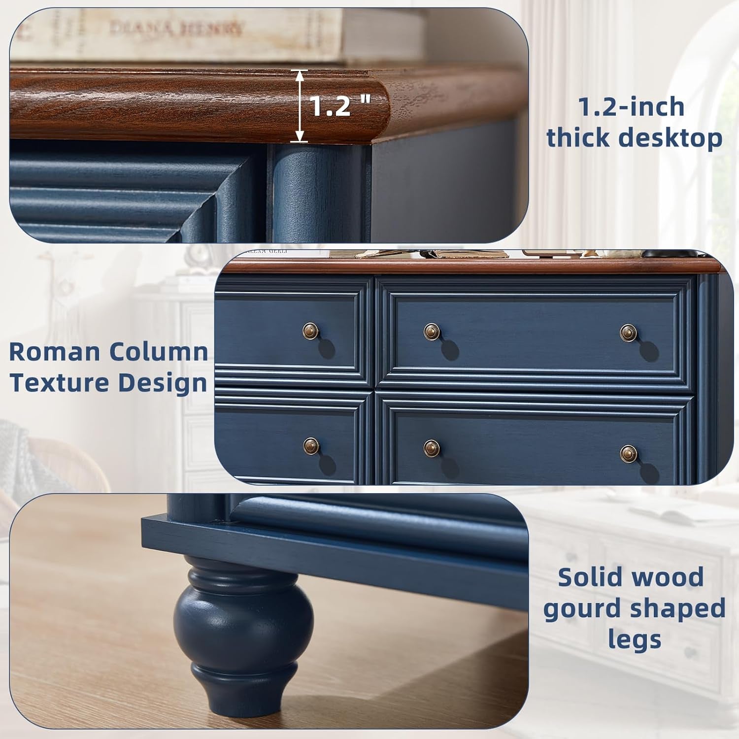 Elegant Farmhouse Dresser and Nightstand Set - 3-Piece Wooden Bedroom Furniture Suite with Roman Column Design, Perfect for Living Room and Hallway