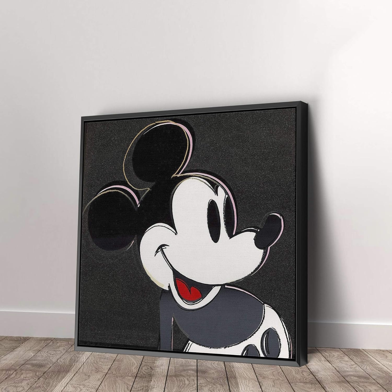 Andy Warhol's Mickey Mouse Black - Pop Art Canvas Wall Décor - Available in Various Sizes (36” x 36” Modern Black Frame)