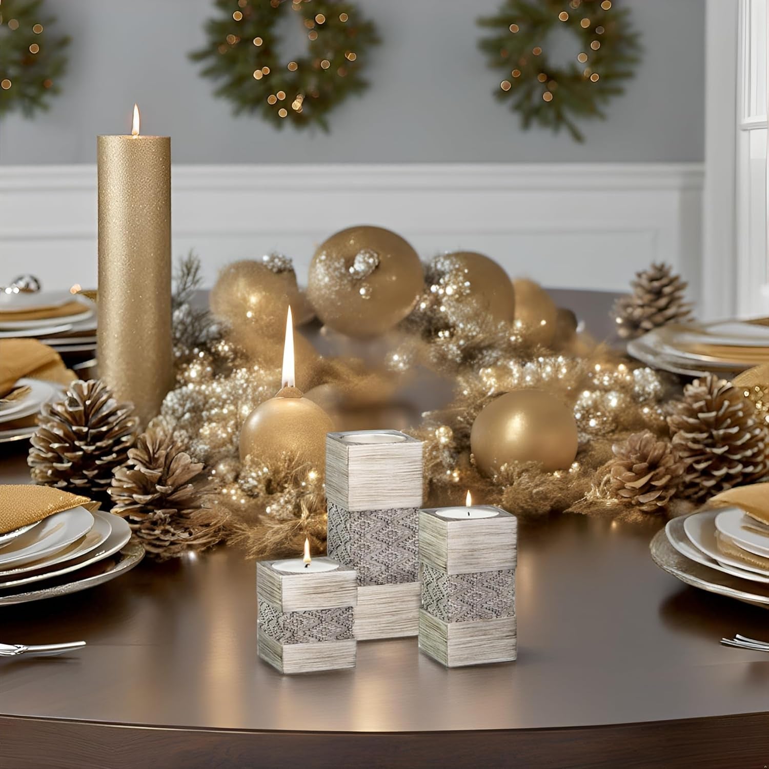 Dublin Silver Tealight Candle Holder Set of 3 - Elegant Centerpiece for Living Room, Dining Room, Coffee Table, Fireplace, Entrance, or Bathroom Decor