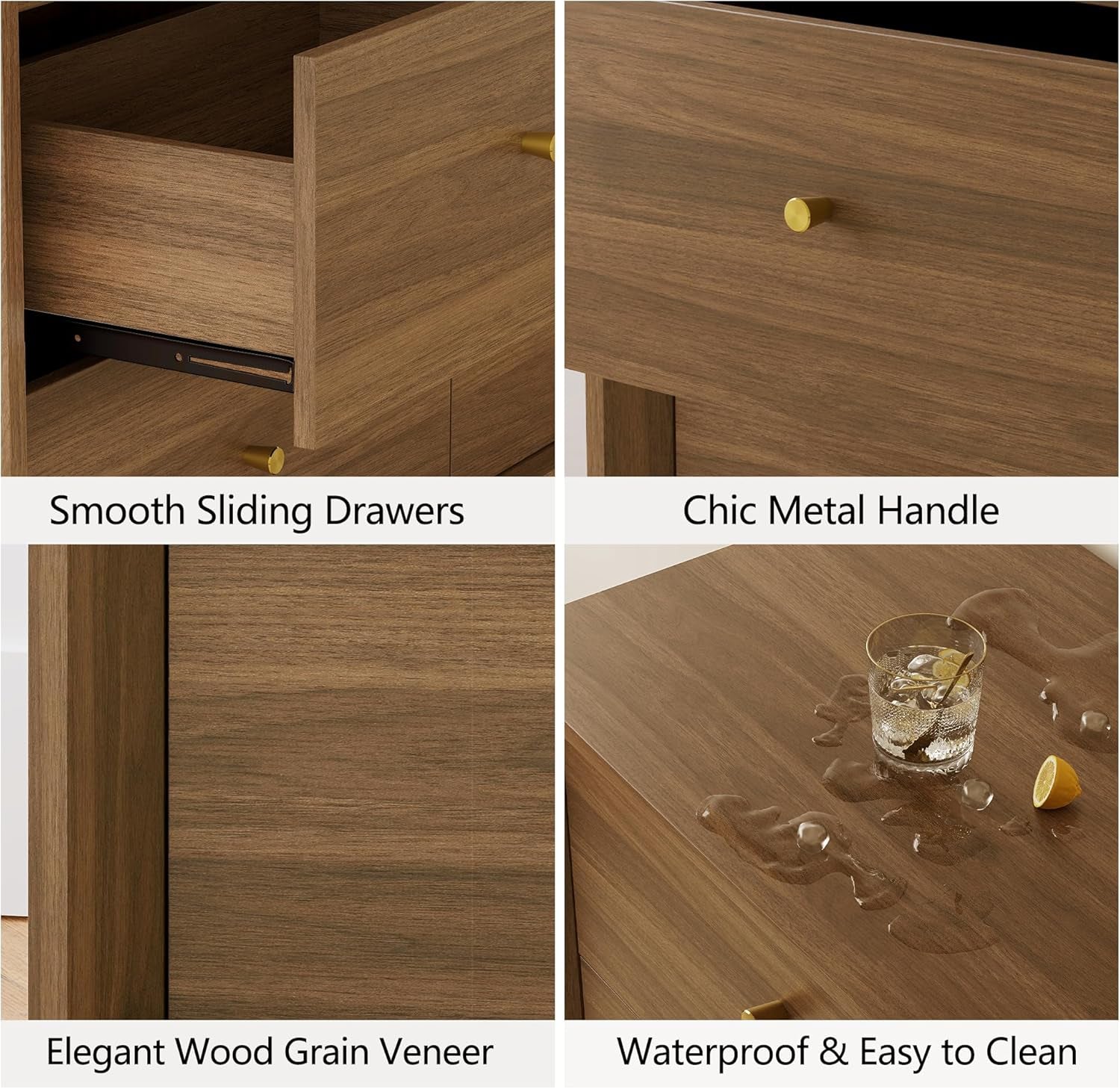 Mid Century Modern 9 Drawer Dresser - 55" Walnut Chest with Stylish Wood Grain Texture for Bedroom, Living Room & Hallway Storage