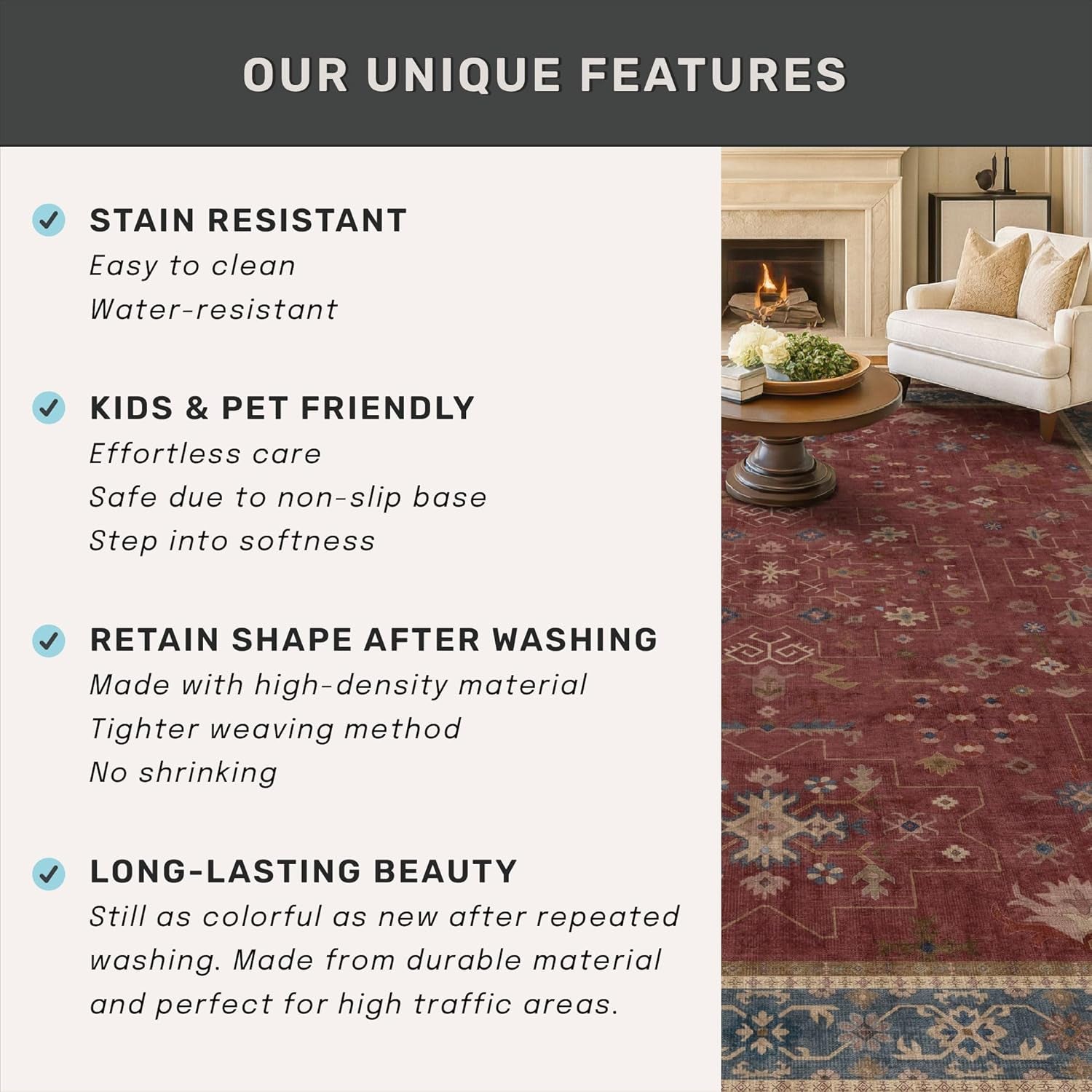 Luxurious Dark Red Moroccan Area Rug - 10x14 Lightweight, Washable, and Foldable for Living Room, Bedroom, and Dining Room Décor