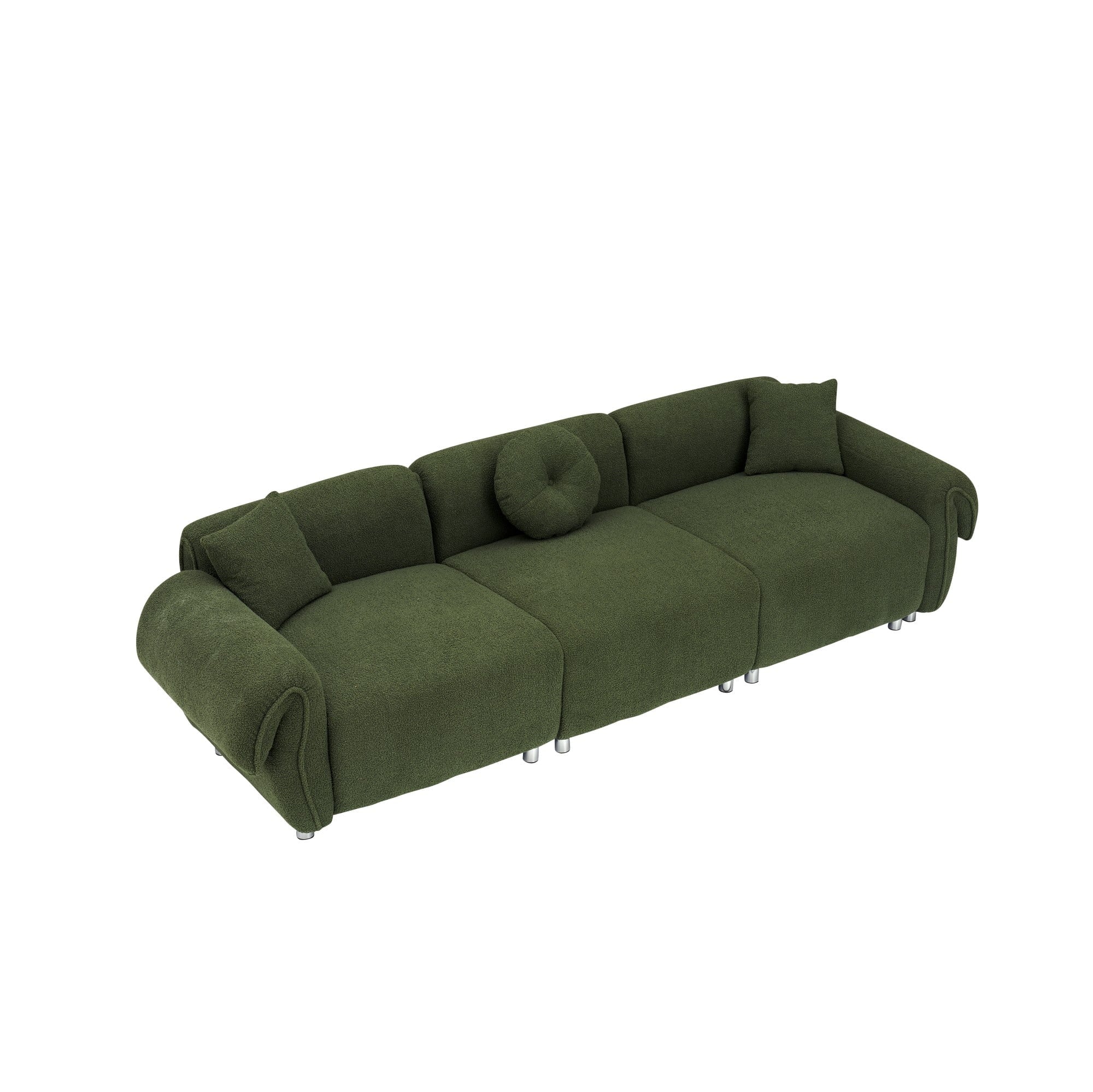 Luxurious 112-Inch Green Teddy Velvet Sectional Sofa Set with 3 Throw Pillows - Perfect for Living Room & Apartment