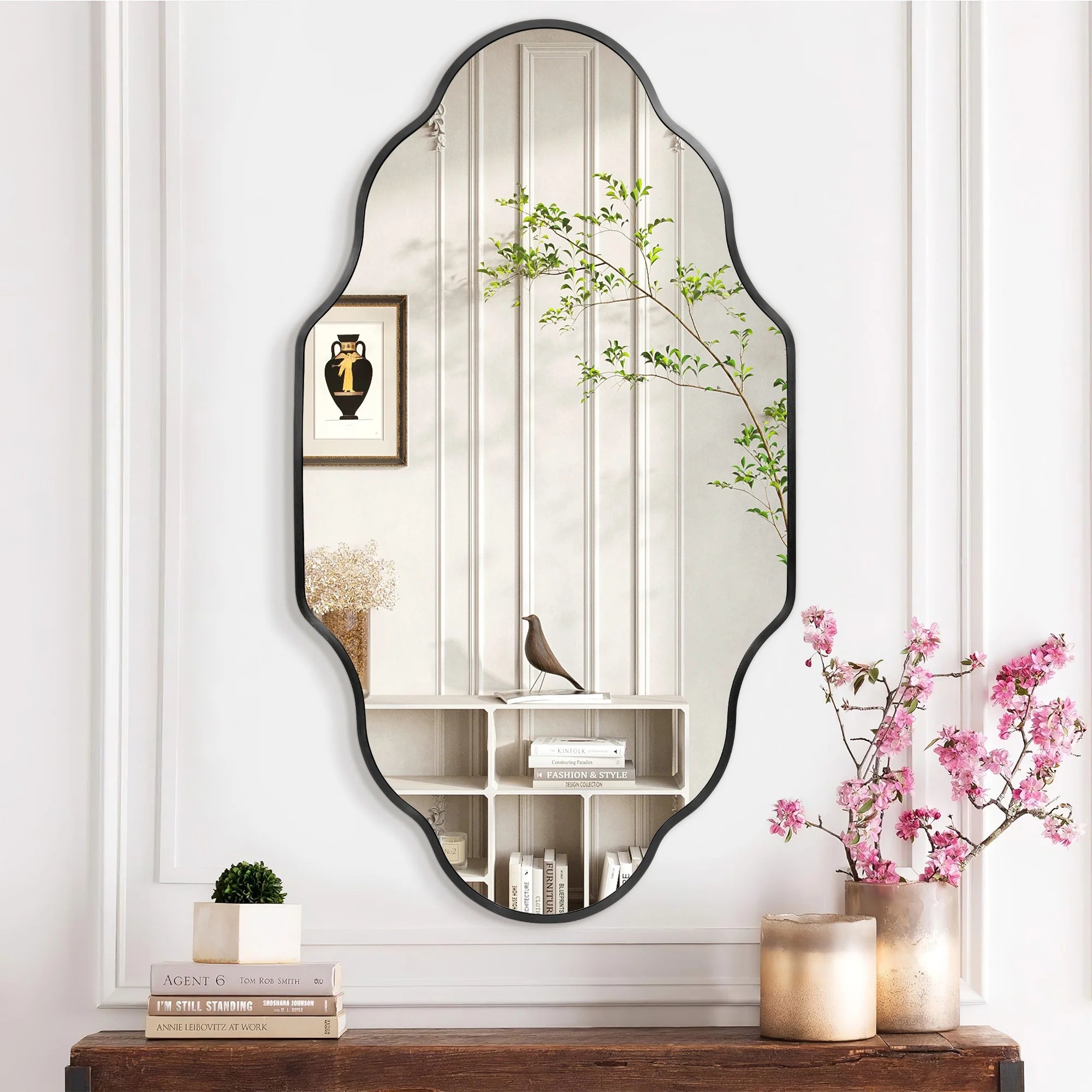 Elegant Black Scalloped Wall Mirror - Stunning Home Decor Accent