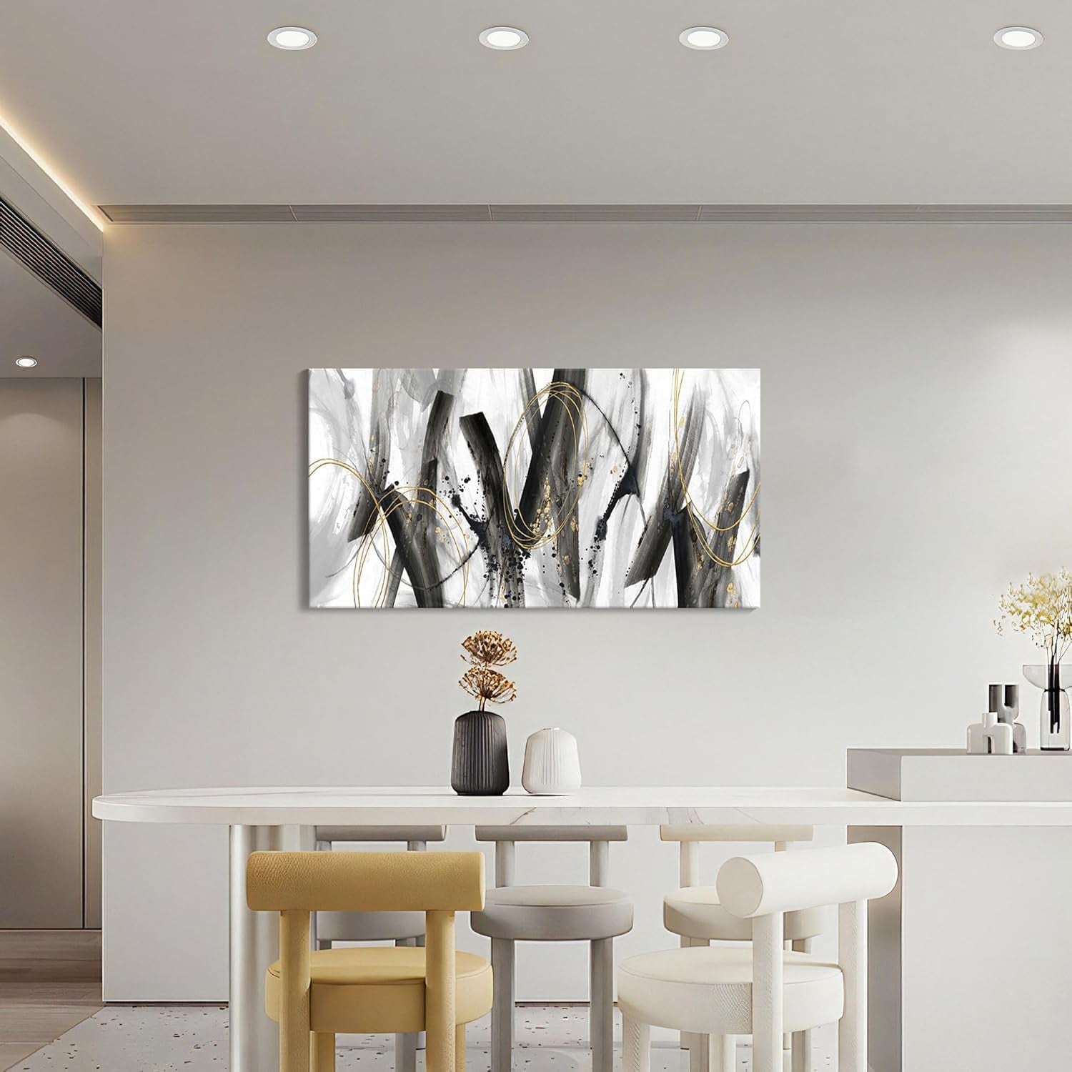 Large Abstract Black and Gold Wall Art - Elegant Modern Decor for Living Room, Bedroom, and Office