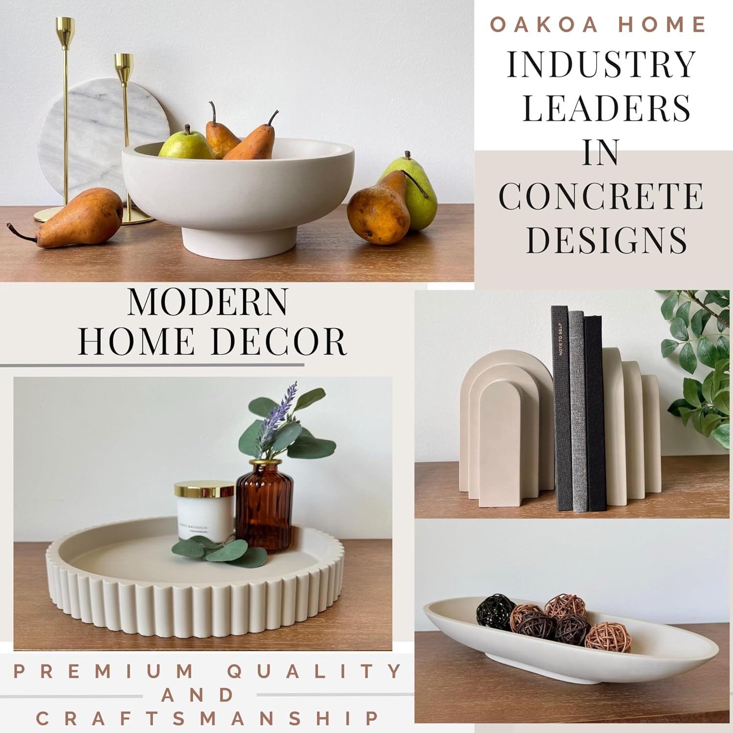 Elegant White Scalloped Concrete Bowl - Large Decorative Centerpiece for Home & Coffee Table Decor