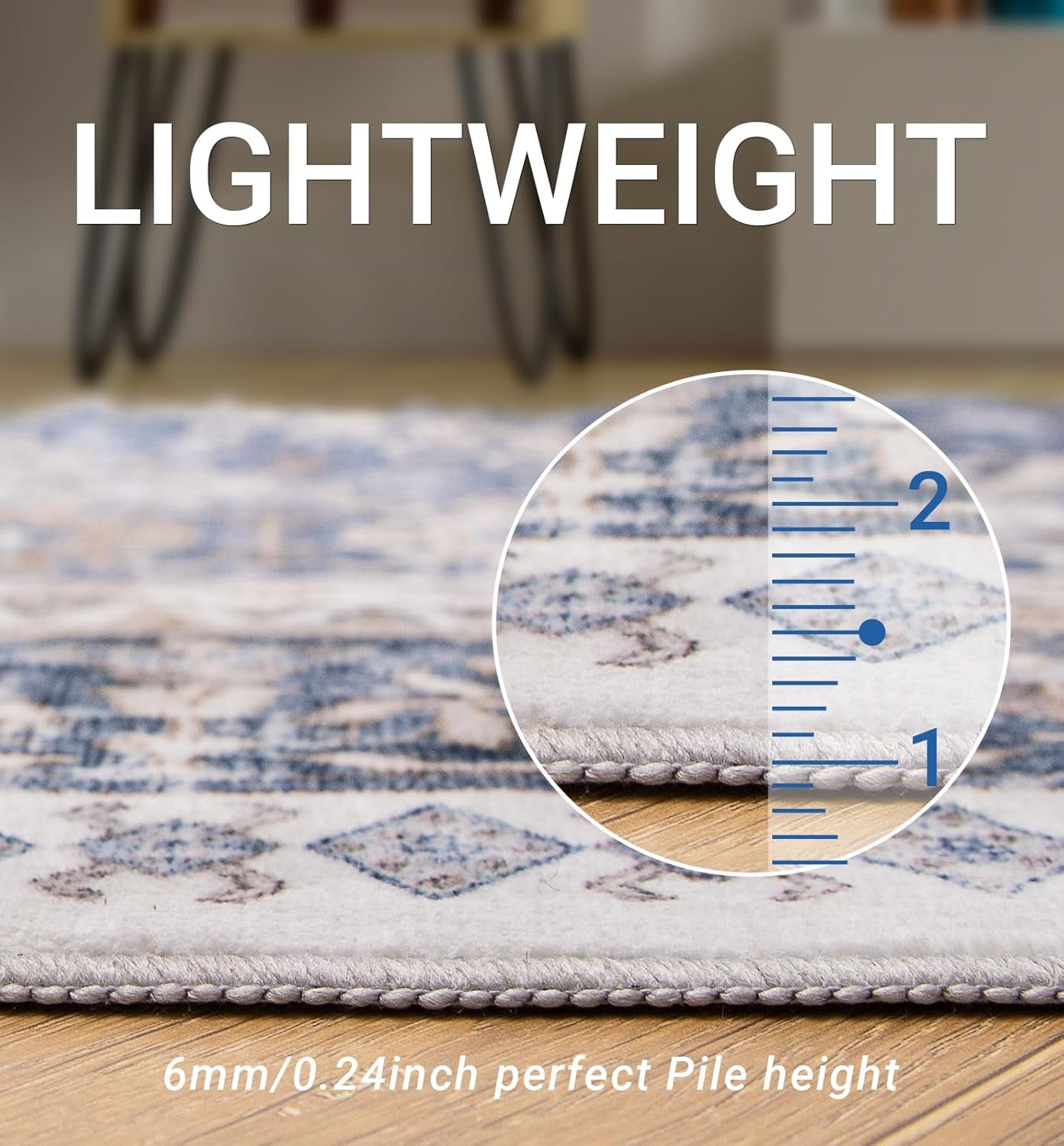 Luxurious 10X14 Stain-Resistant Washable Area Rug - Non-Slip Ultra-Thin Design for Living Room & Bedroom Decor (Blue/Beige)