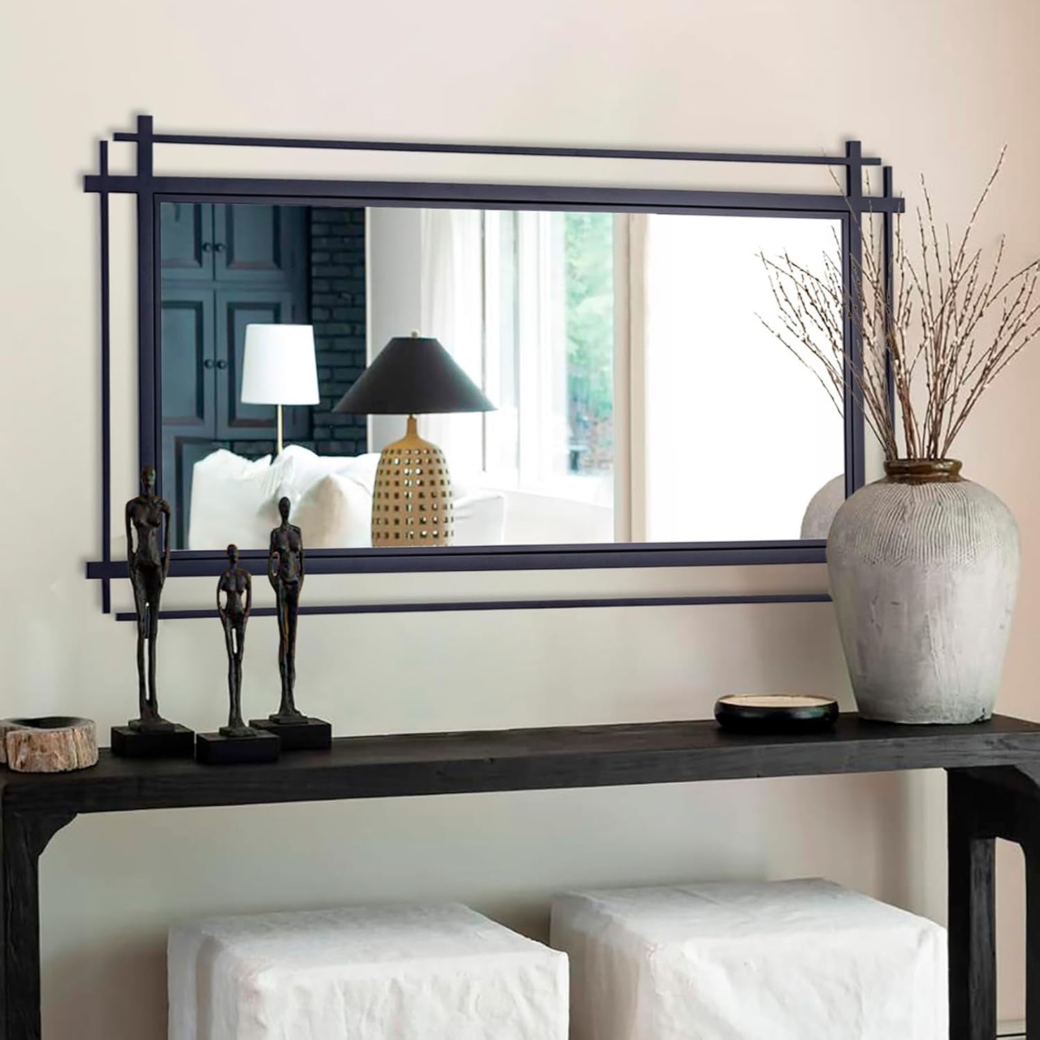 47'' x 24'' Black Wall Mirror - Large Modern Metal Framed Accent Mirror for Home Décor in Entryway, Dining Room, Bedroom, and Bathroom