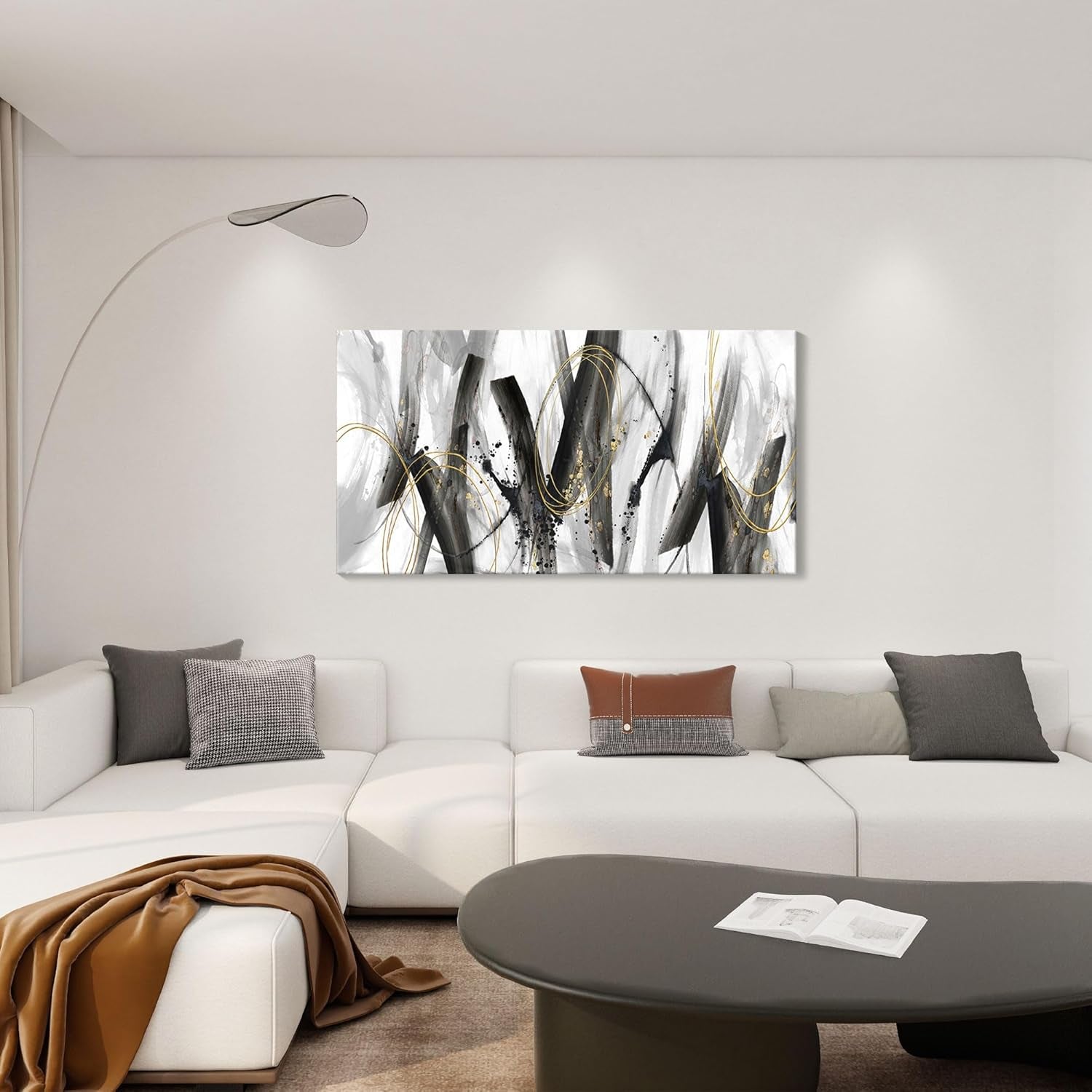 Large Abstract Black and Gold Wall Art - Elegant Modern Decor for Living Room, Bedroom, and Office