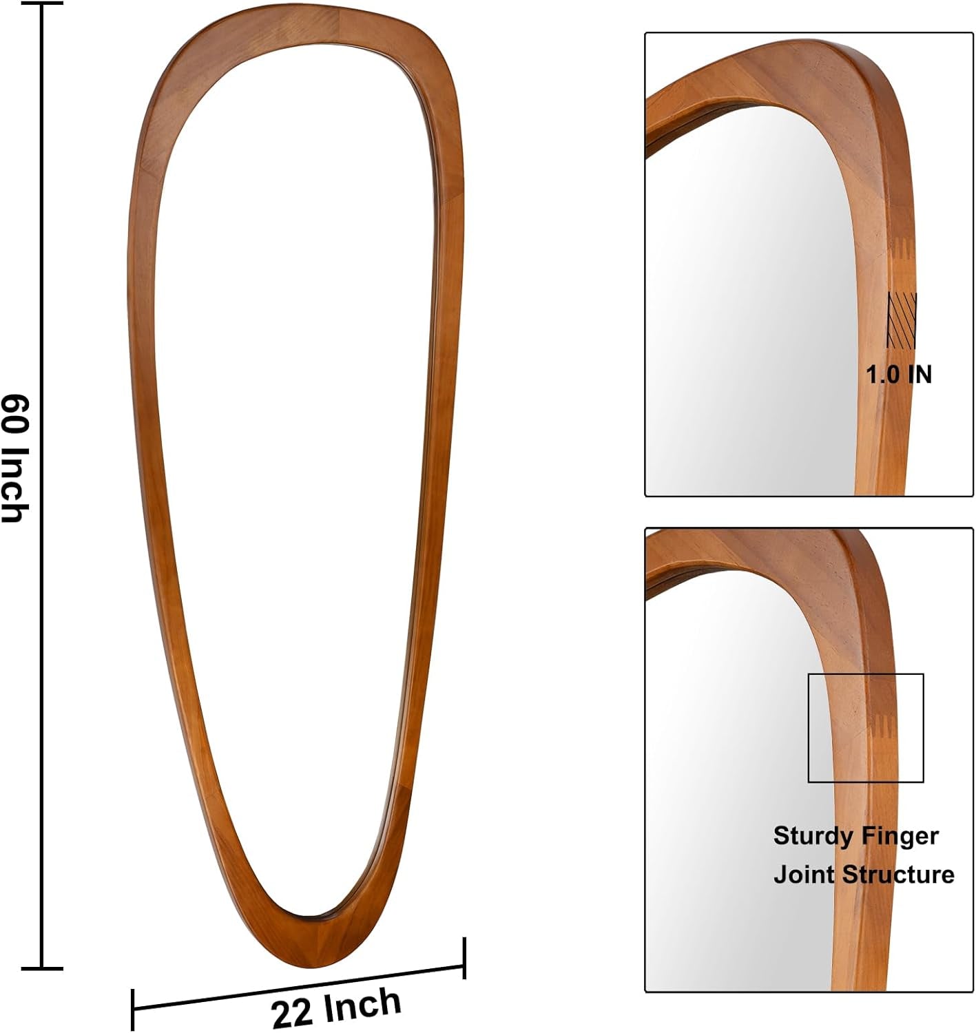 Elegant 60" x 22" Irregular Wooden Full-Length Wall Mirror - Perfect for Living Room, Bedroom, Entryway & Farmhouse Decor