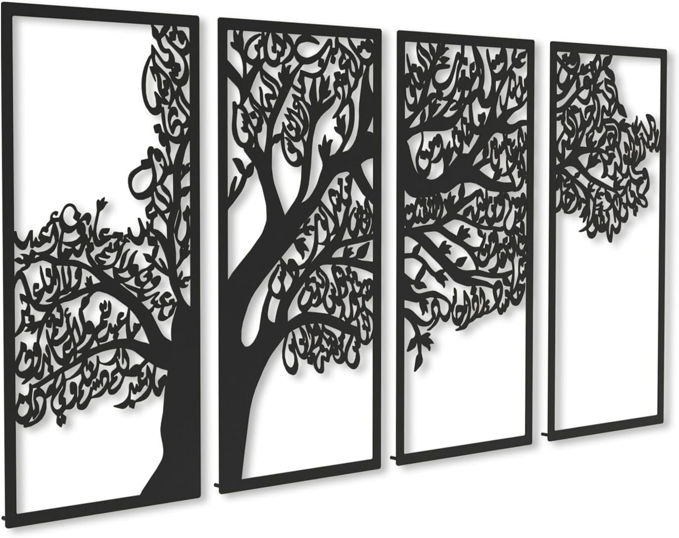 Stunning Large Metal Tree of Surahs Wall Art Set - 4 Quls (Surah Al Ikhlas, Al Falaq, Al Nas, Al Kafirun) - Exquisite Arabic Calligraphy for Muslim Home Decor & Thoughtful Islamic Gifts - Total Size: 78.7 X 38.5 Inches