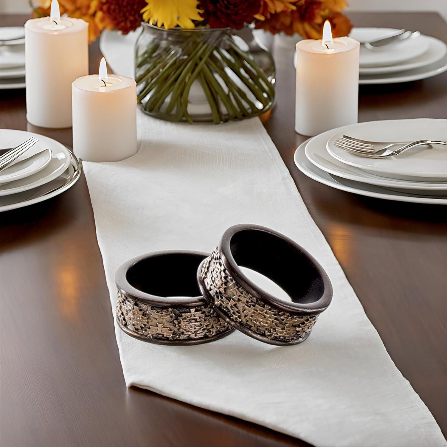 Dublin Brown Napkin Rings - Set of 6 Elegant Holders for Rustic Table Settings and Holiday Dinners