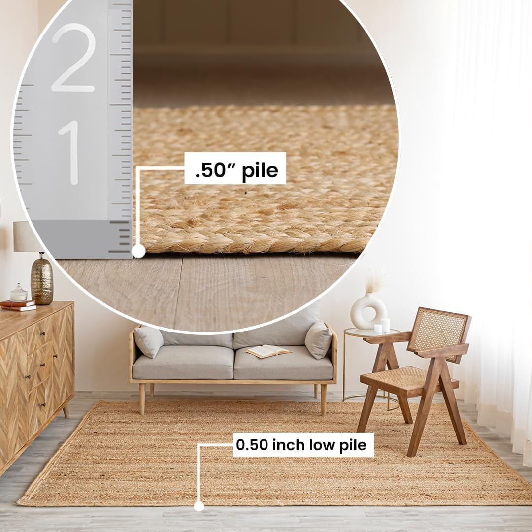 Natural Hand Woven Jute Rug 9'X12' - Boho Chic Reversible Braided Area Rug for Rustic Home Decor in Bedroom, Kitchen, Living Room, Hallway, and Dining Room