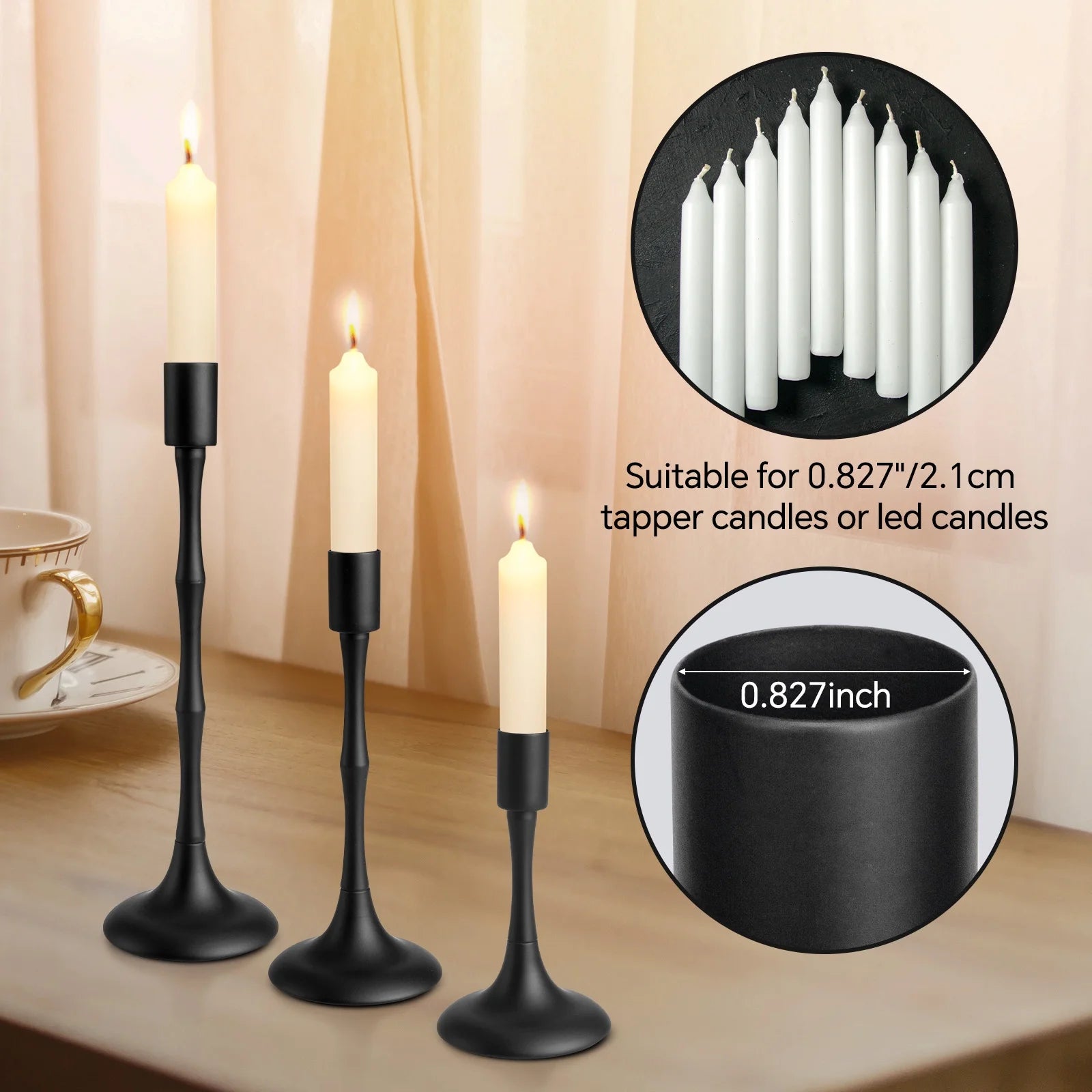 Elegant Black Metal Taper Candle Holders - Set of 3 Candelabras for Weddings, Dining & Home Decor