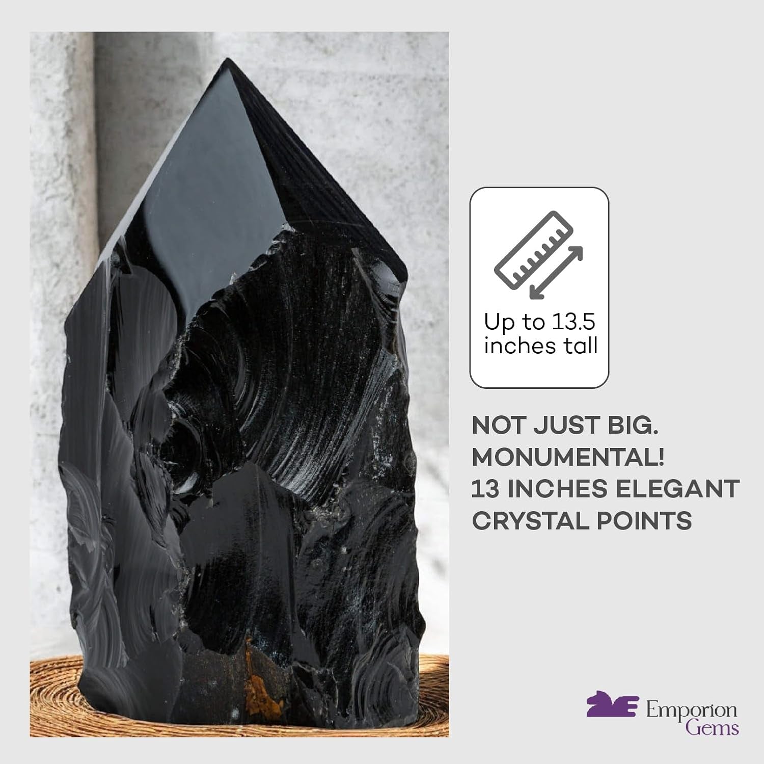 Extra Large 13-Inch Black Obsidian Crystal Point - 22.43 Lb Natural Gemstone for Unique Home Decor & Memorable Gifts