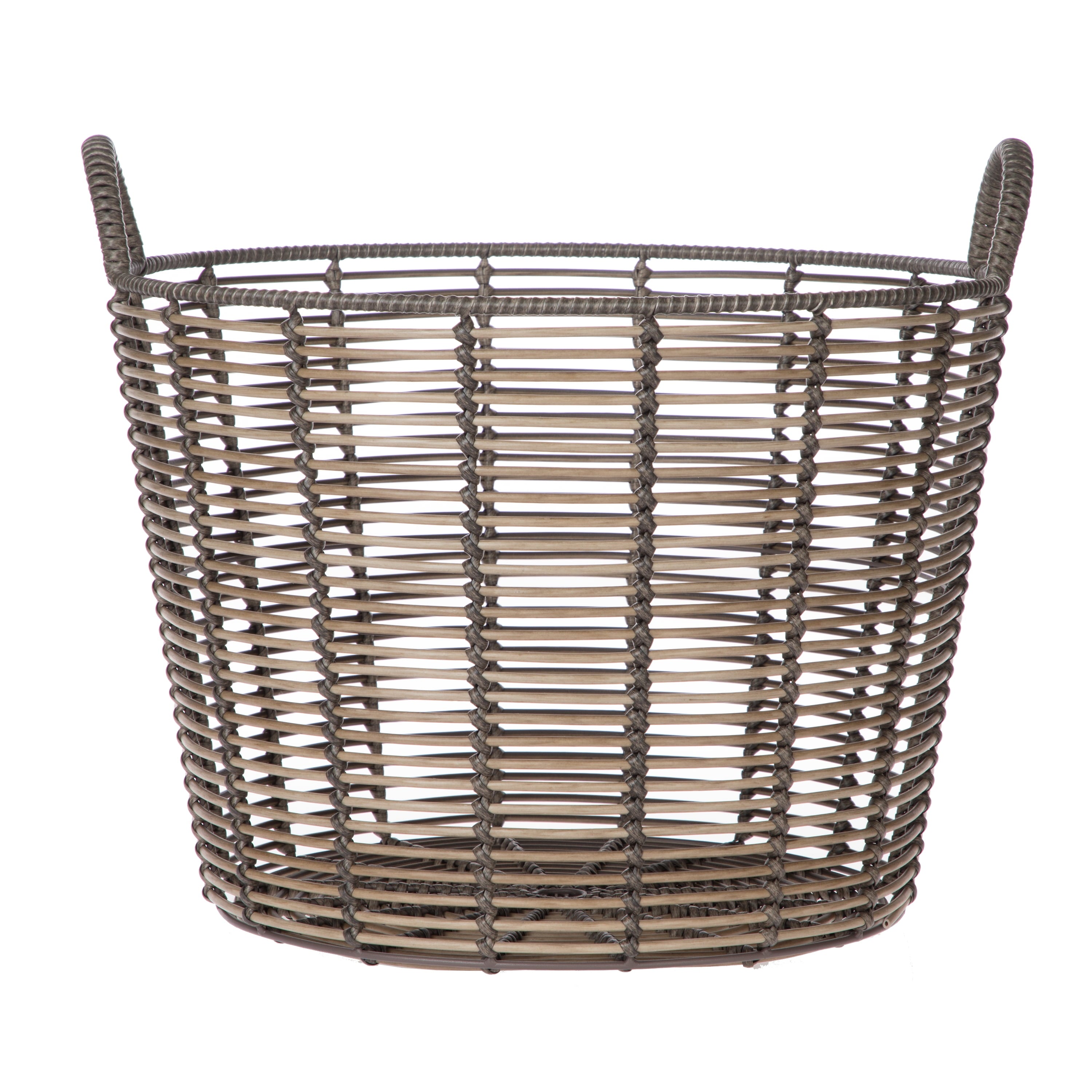 Oversized Round Poly Rattan Storage Basket with Stylish Handles