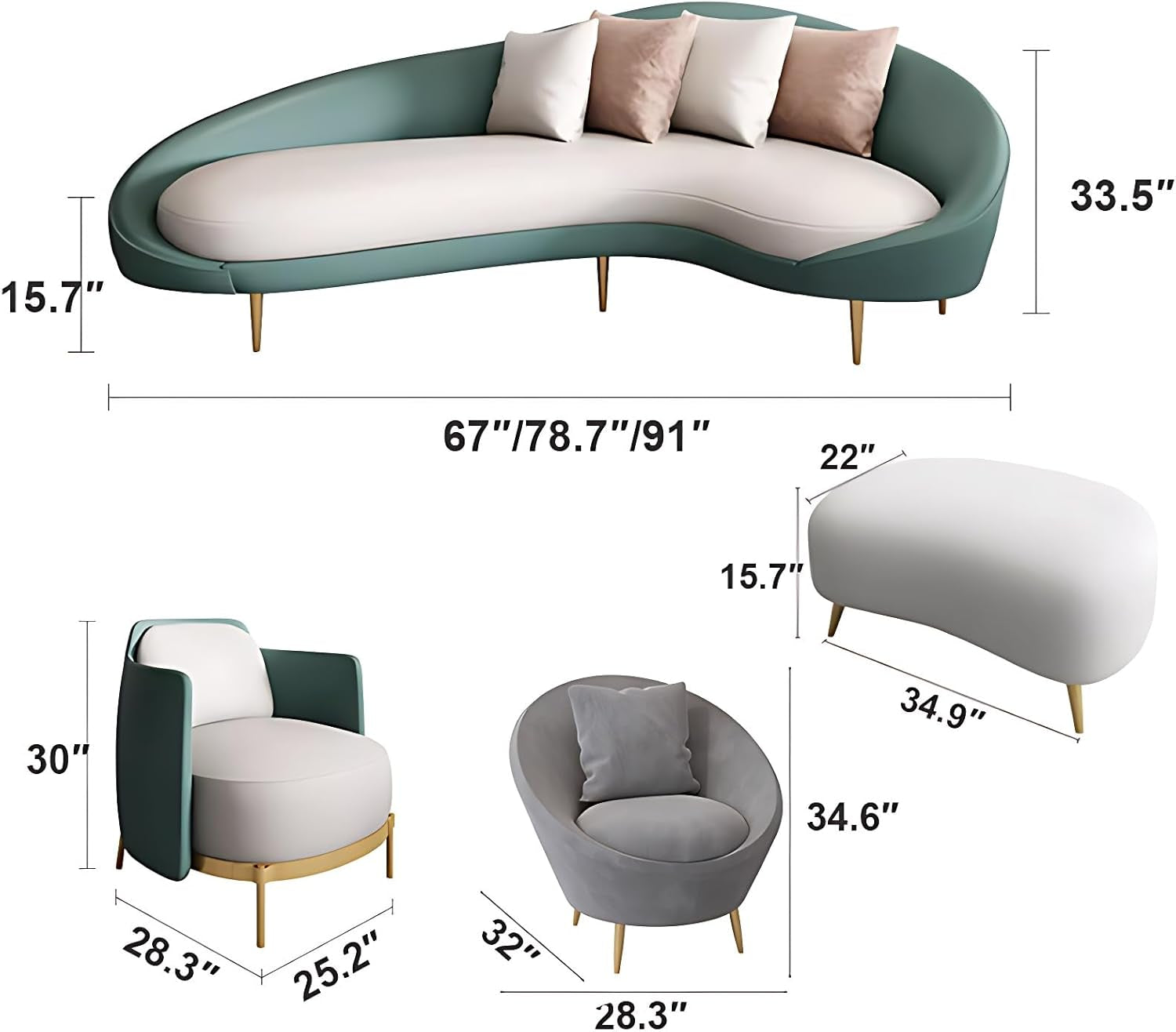 Elegant 78.7IN Modern Sectional Couch Set with Coffee Table & Chair - Perfect for Living Rooms, Offices & Reception Areas