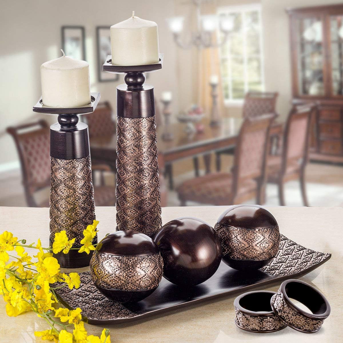 Dublin Brown Napkin Rings - Set of 6 Elegant Holders for Rustic Table Settings and Holiday Dinners