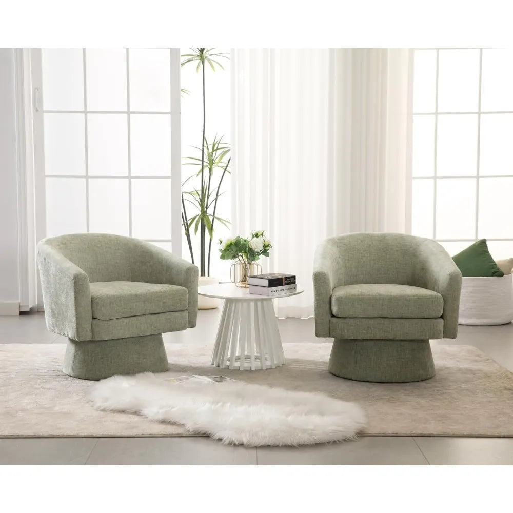 Cozy Green Swivel Accent Chair - Modern Linen Barrel Arm Chair for Stylish Reading Comfort