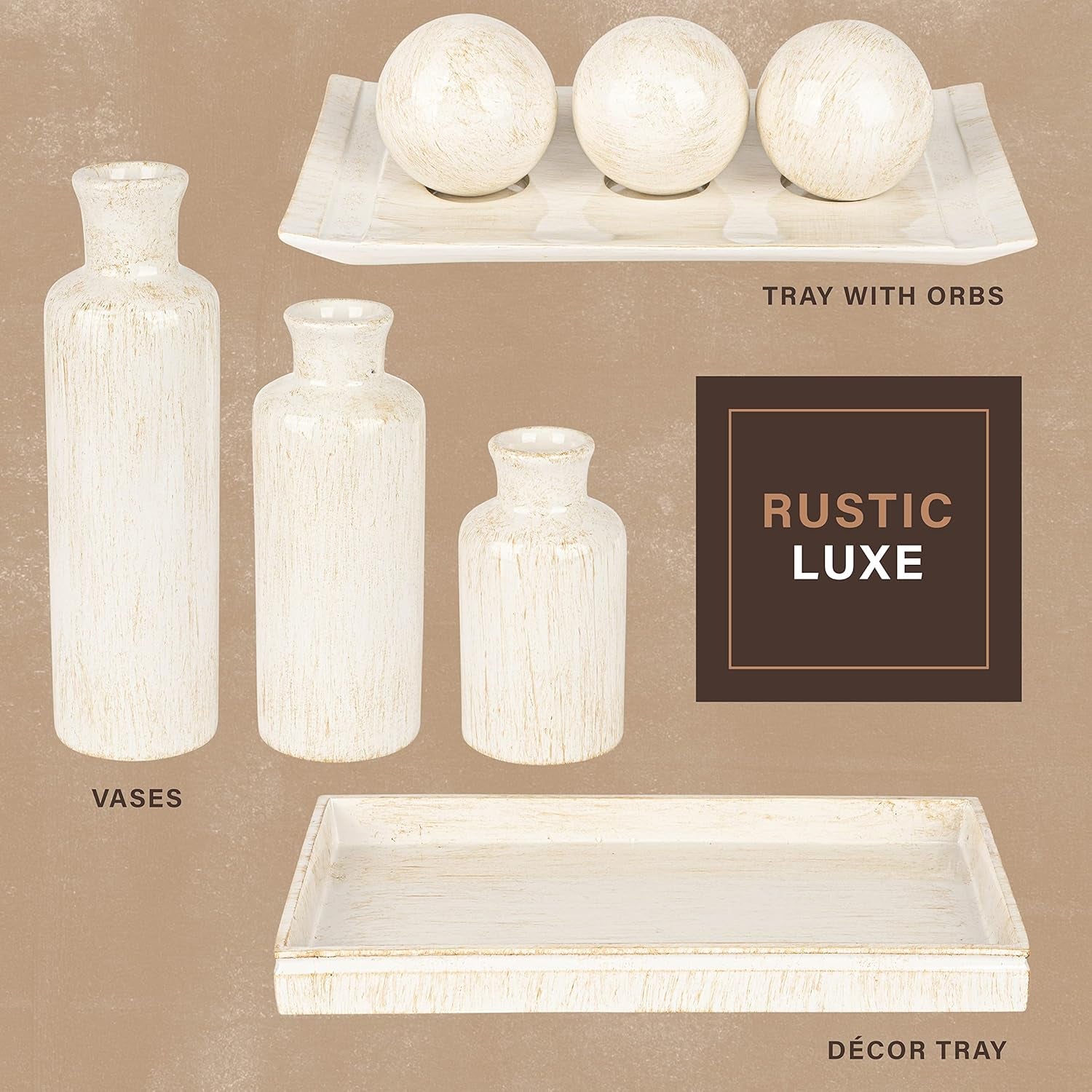 Rustic Luxe Vase Set - Elegant Vases for Pampas Grass and Floral Arrangements, Ideal for Kitchen, Bedroom, Office, Living Room, Bathroom, and Shelf Display