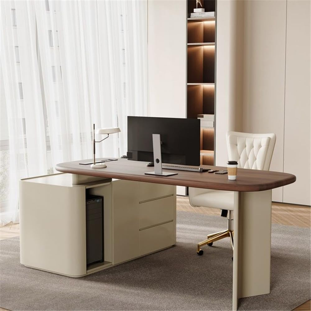 Stylish L-Shape Executive Desk with 3 Drawers - Modern Brown/Beige Writing Table for Home Office & Study - 79" L x 23.5" W x 29.5" H (Right)