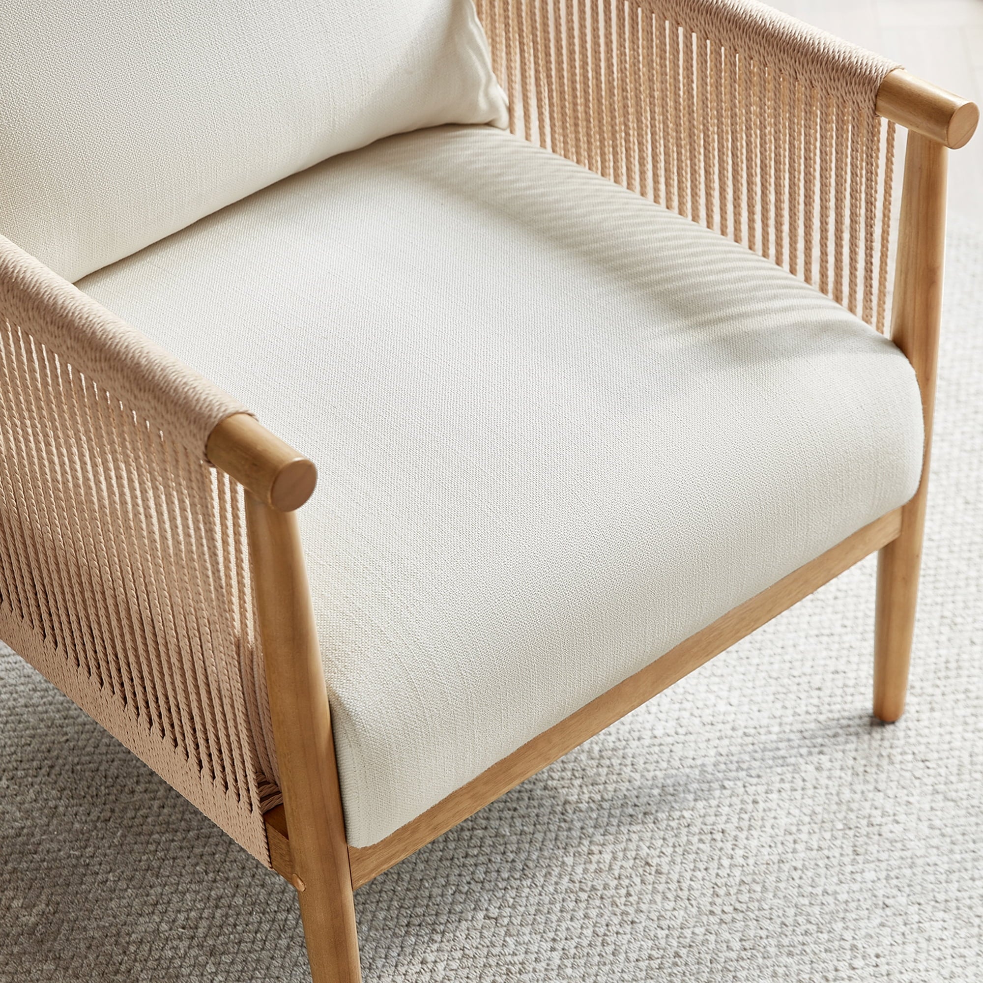 Stylish Cream Braid Armchair for a Chic Living Room Makeover
